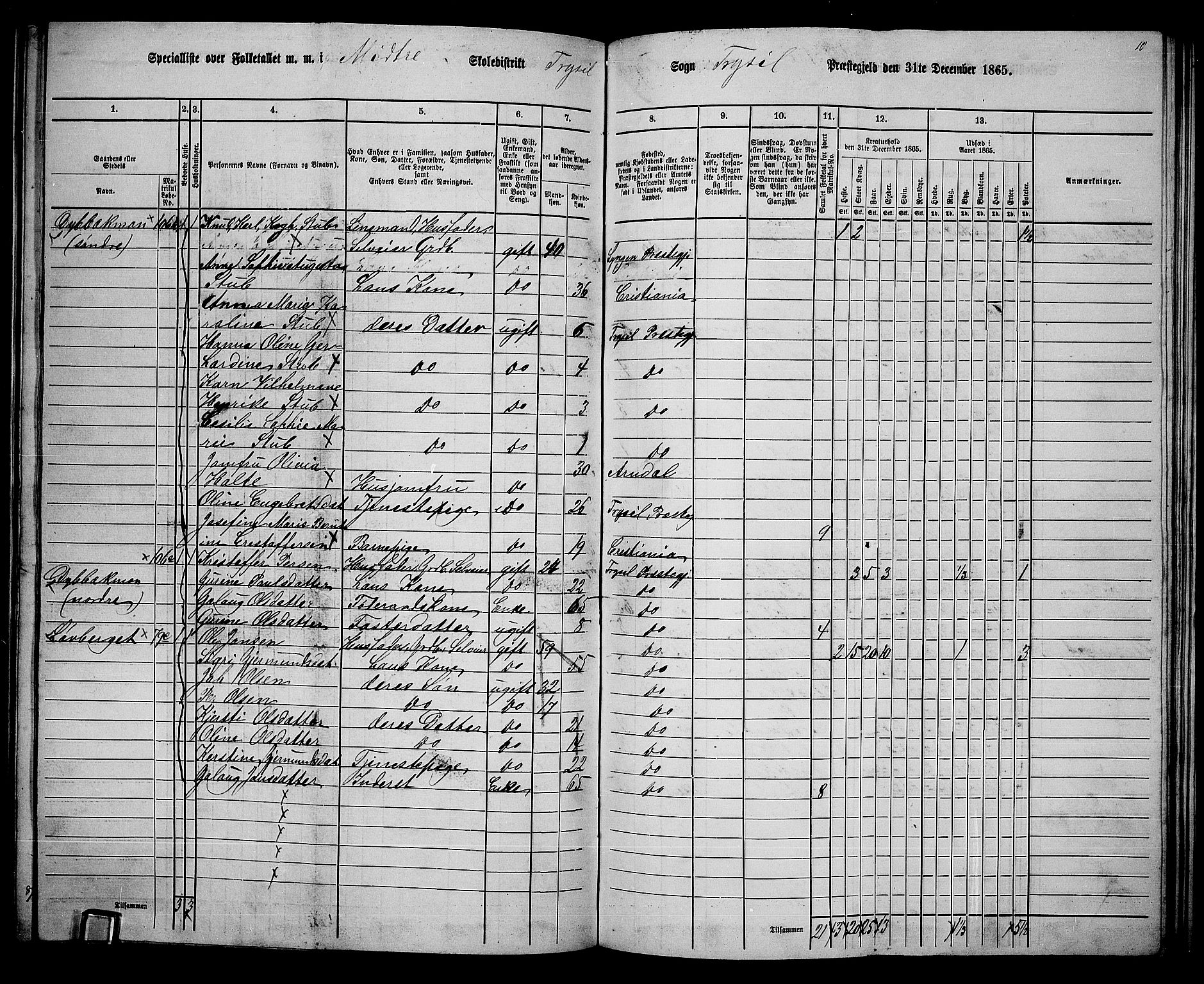 RA, 1865 census for Trysil, 1865, p. 121