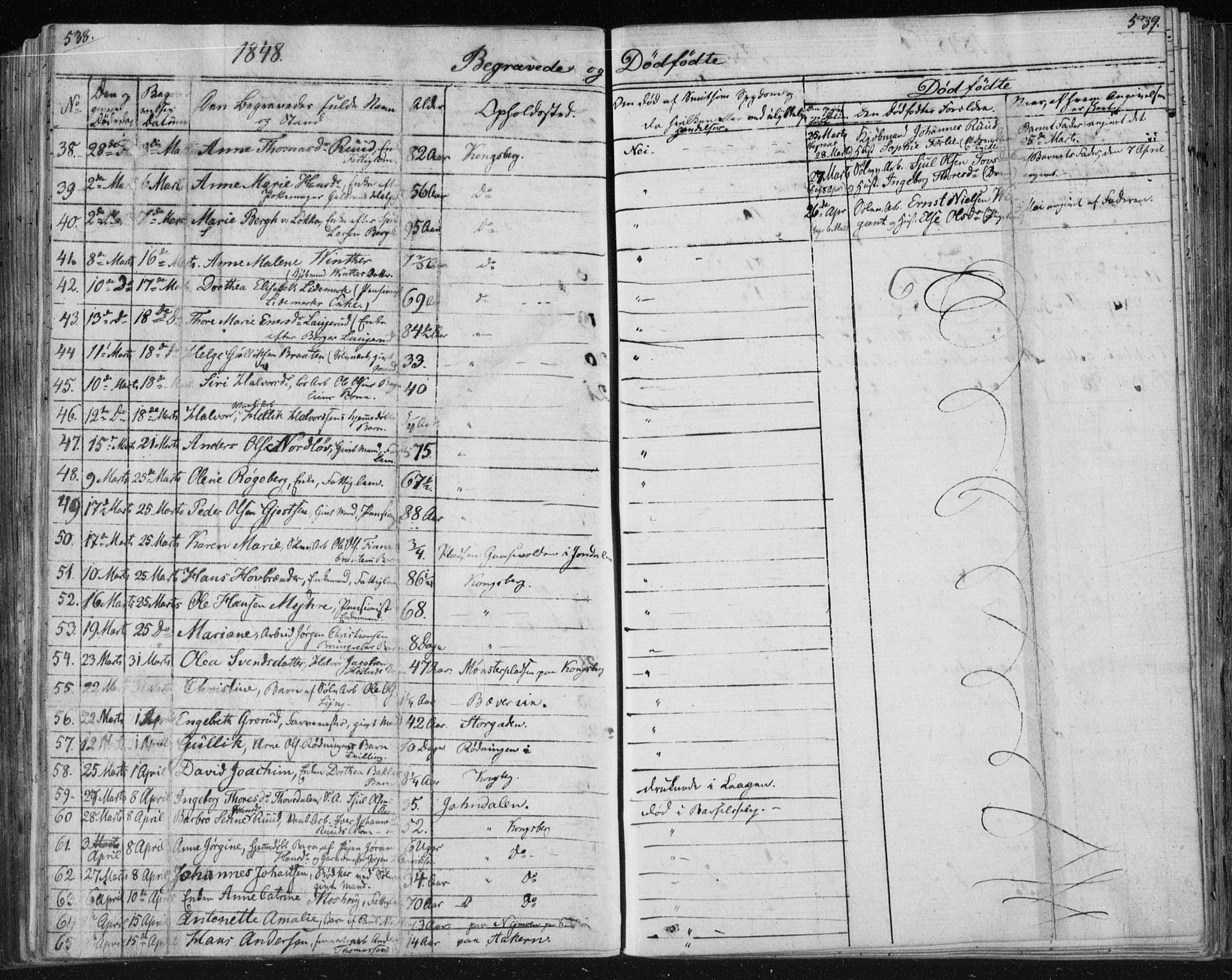 Kongsberg kirkebøker, AV/SAKO-A-22/F/Fa/L0009: Parish register (official) no. I 9, 1839-1858, p. 538-539