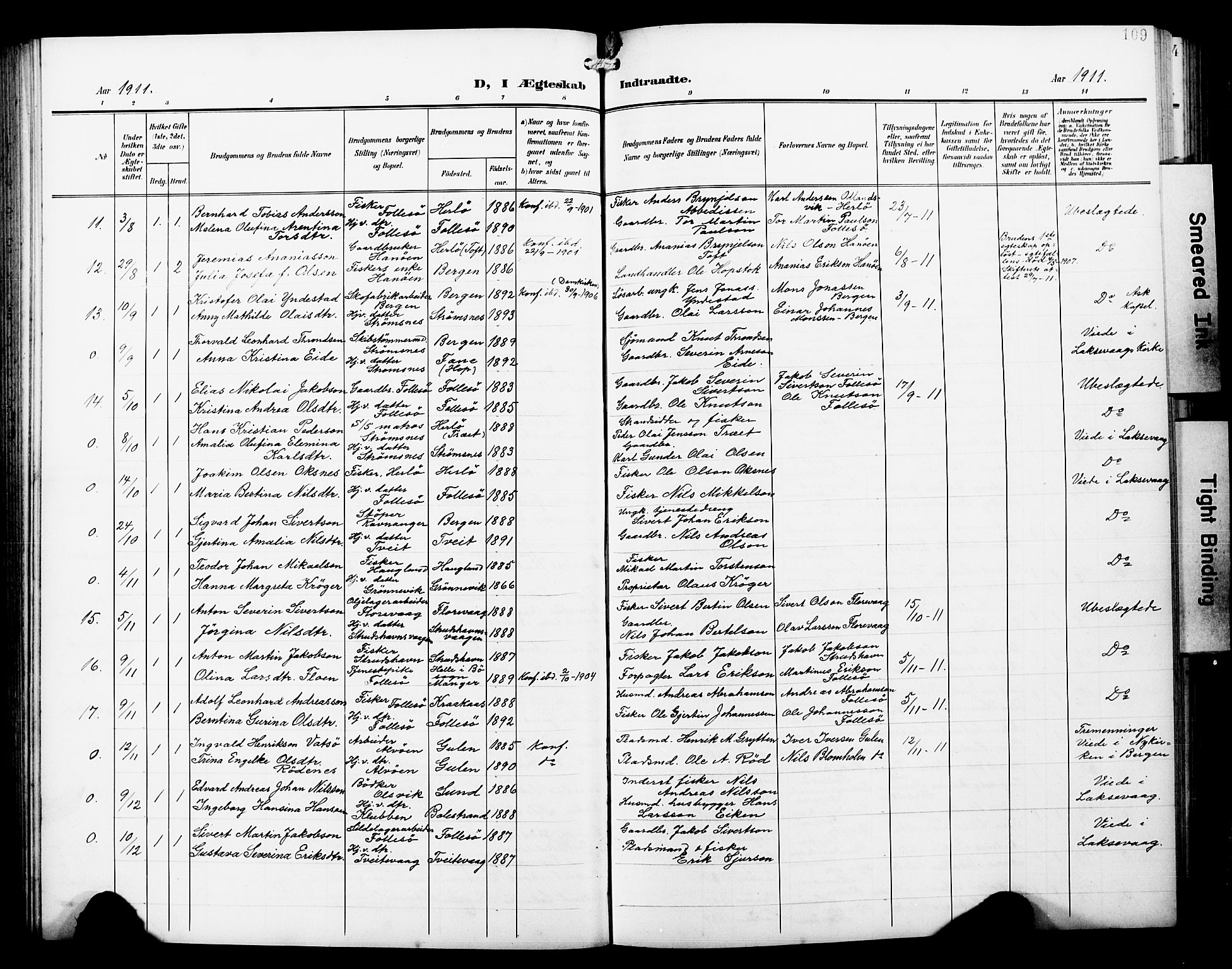 Askøy Sokneprestembete, AV/SAB-A-74101/H/Ha/Hab/Haba/L0014: Parish register (copy) no. A 14, 1904-1927, p. 109