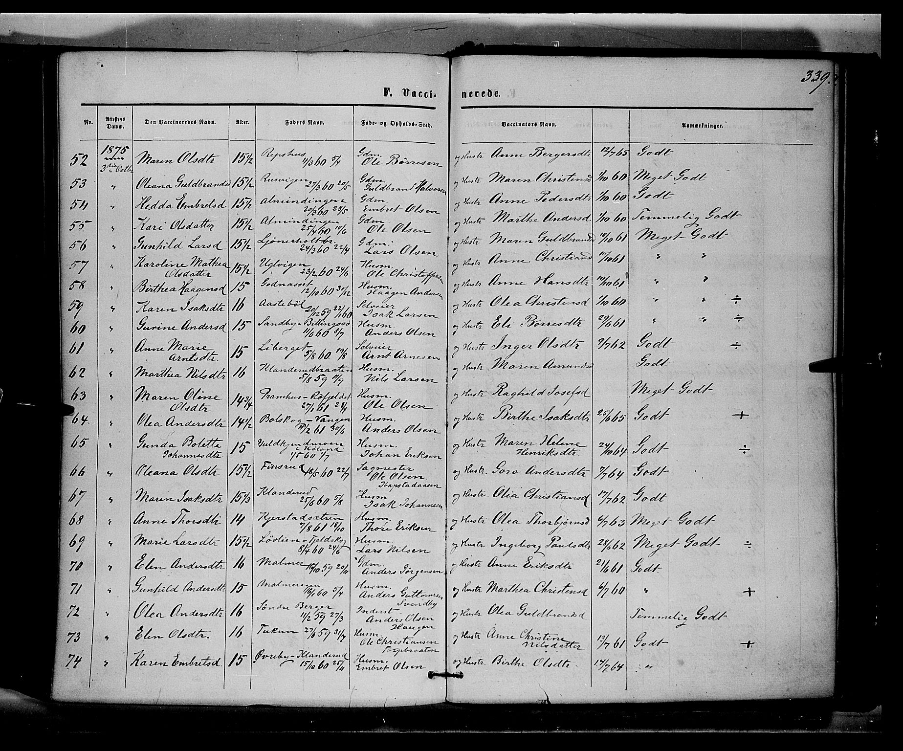 Eidskog prestekontor, AV/SAH-PREST-026/H/Ha/Haa/L0002: Parish register (official) no. 2, 1867-1878, p. 339