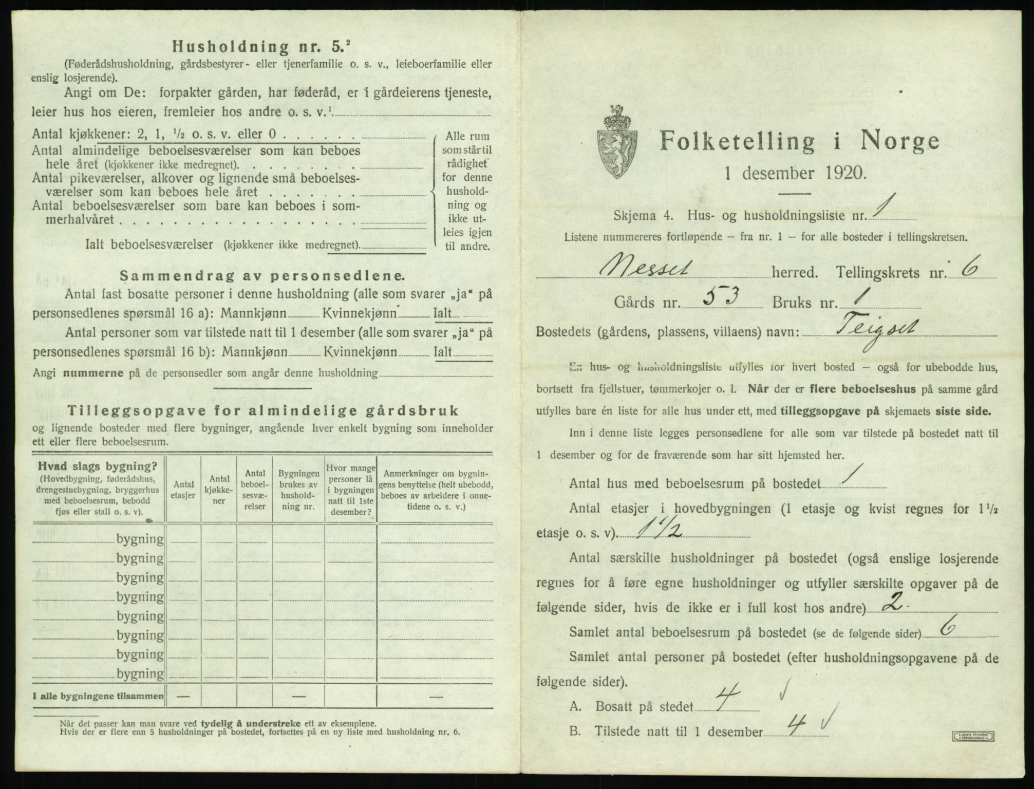 SAT, 1920 census for Nesset, 1920, p. 430
