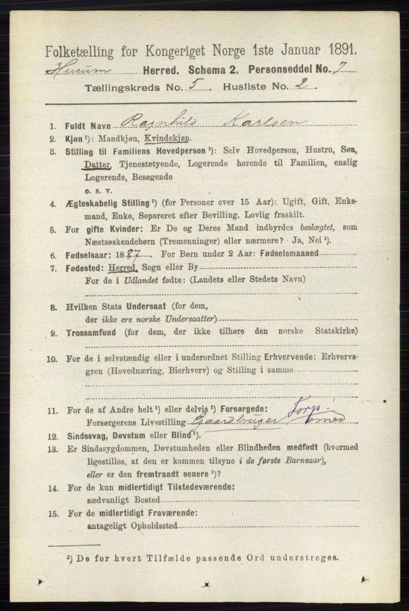 RA, 1891 census for 0628 Hurum, 1891, p. 1409