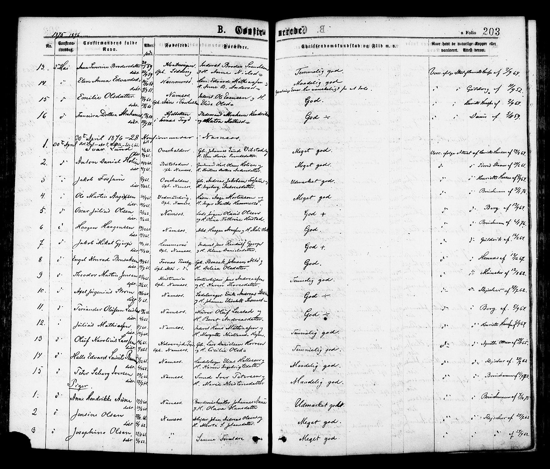 Ministerialprotokoller, klokkerbøker og fødselsregistre - Nord-Trøndelag, SAT/A-1458/768/L0572: Parish register (official) no. 768A07, 1874-1886, p. 203