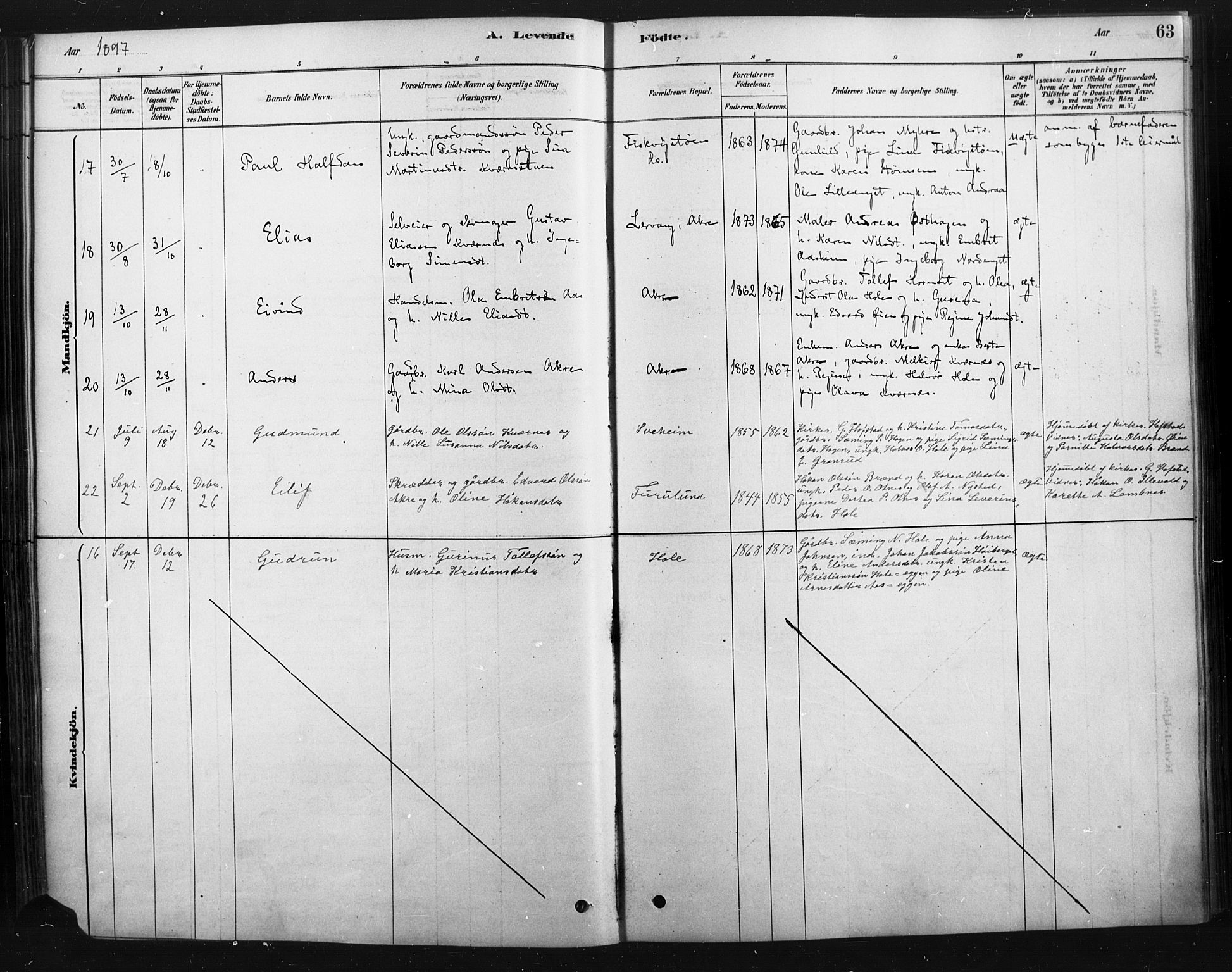 Rendalen prestekontor, AV/SAH-PREST-054/H/Ha/Haa/L0010: Parish register (official) no. 10, 1878-1901, p. 63