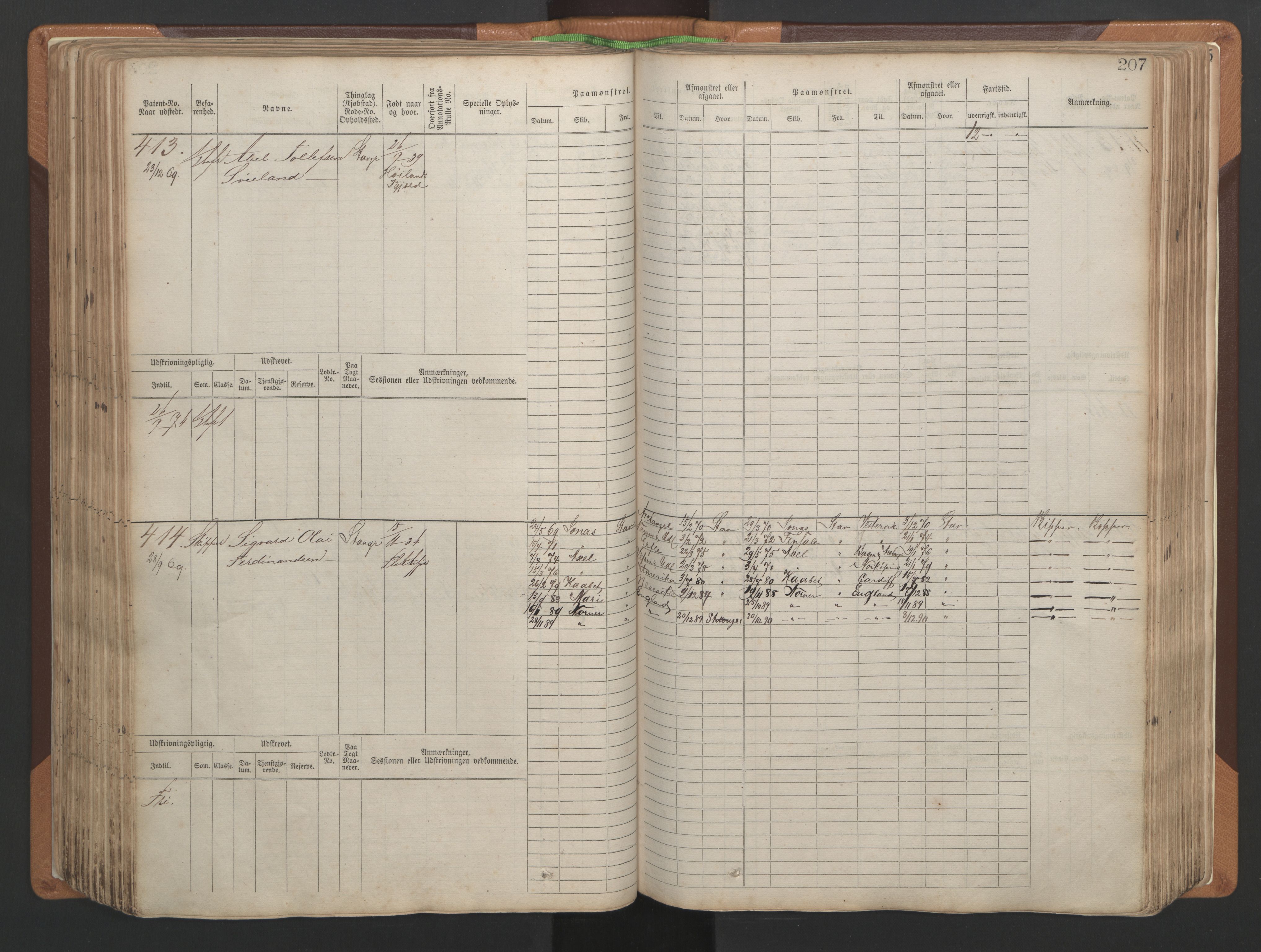 Stavanger sjømannskontor, AV/SAST-A-102006/F/Fb/Fbb/L0004: Sjøfartshovedrulle, patentnr. 1-792 (del 1), 1869-1880, p. 211
