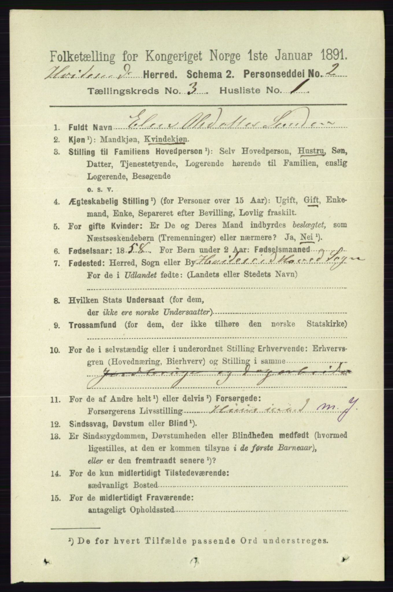 RA, 1891 census for 0829 Kviteseid, 1891, p. 503