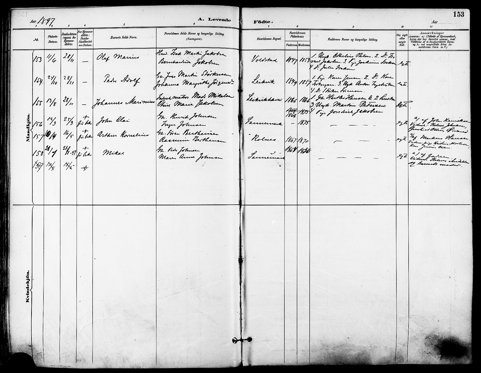 Trondenes sokneprestkontor, SATØ/S-1319/H/Ha/L0016kirke: Parish register (official) no. 16, 1890-1898, p. 153