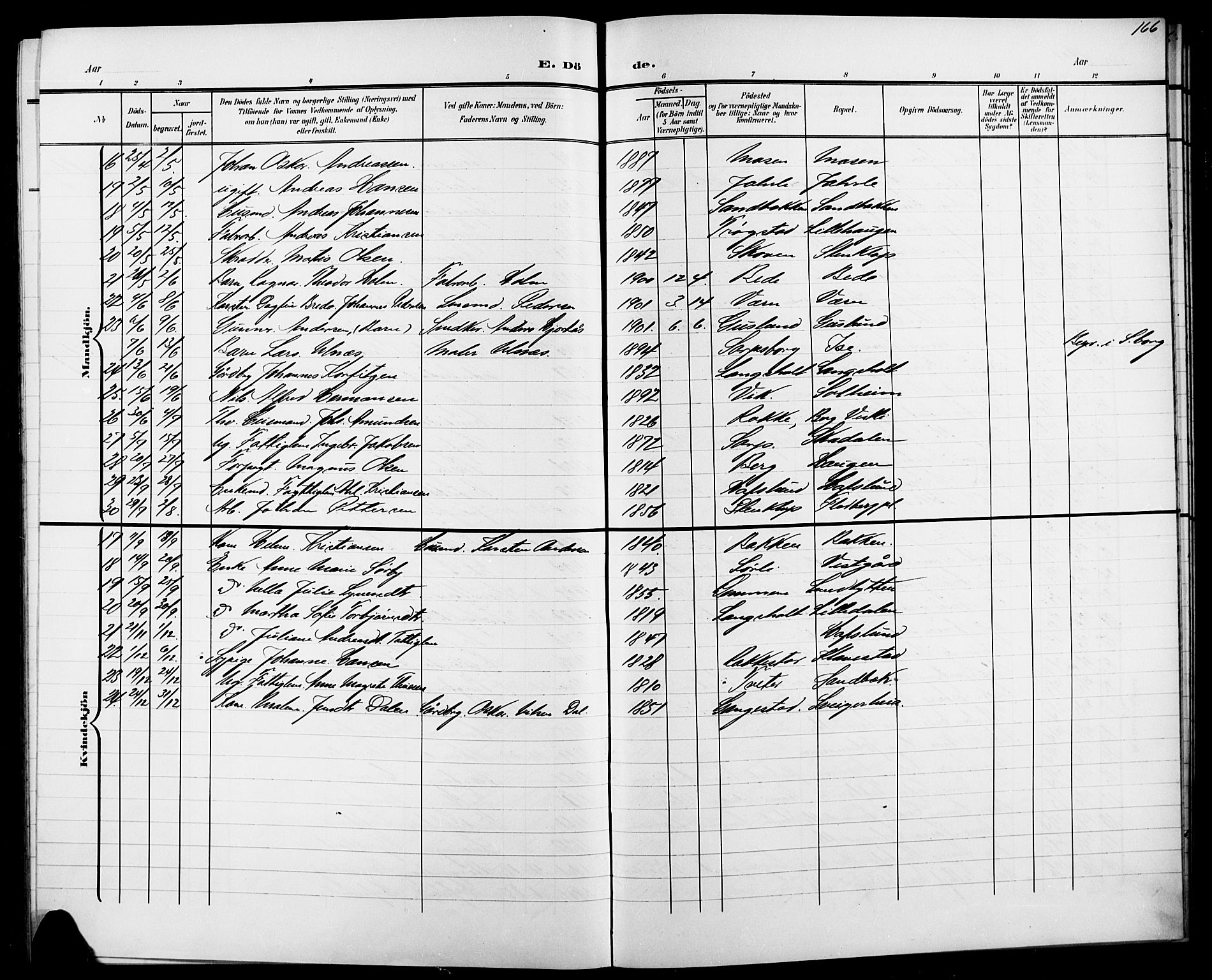 Skjeberg prestekontor Kirkebøker, SAO/A-10923/G/Ga/L0002: Parish register (copy) no. I 2, 1901-1924, p. 166