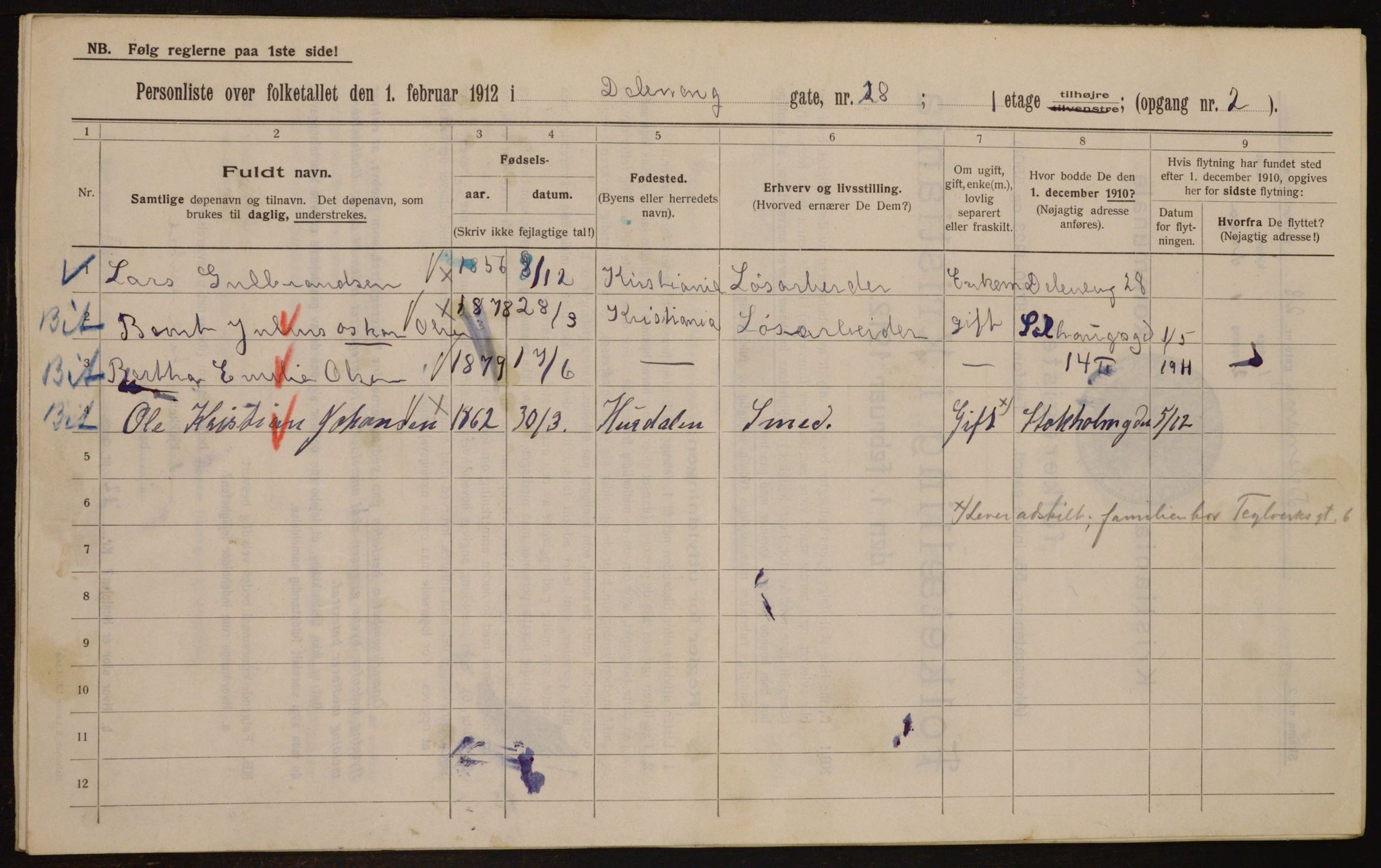 OBA, Municipal Census 1912 for Kristiania, 1912, p. 17482