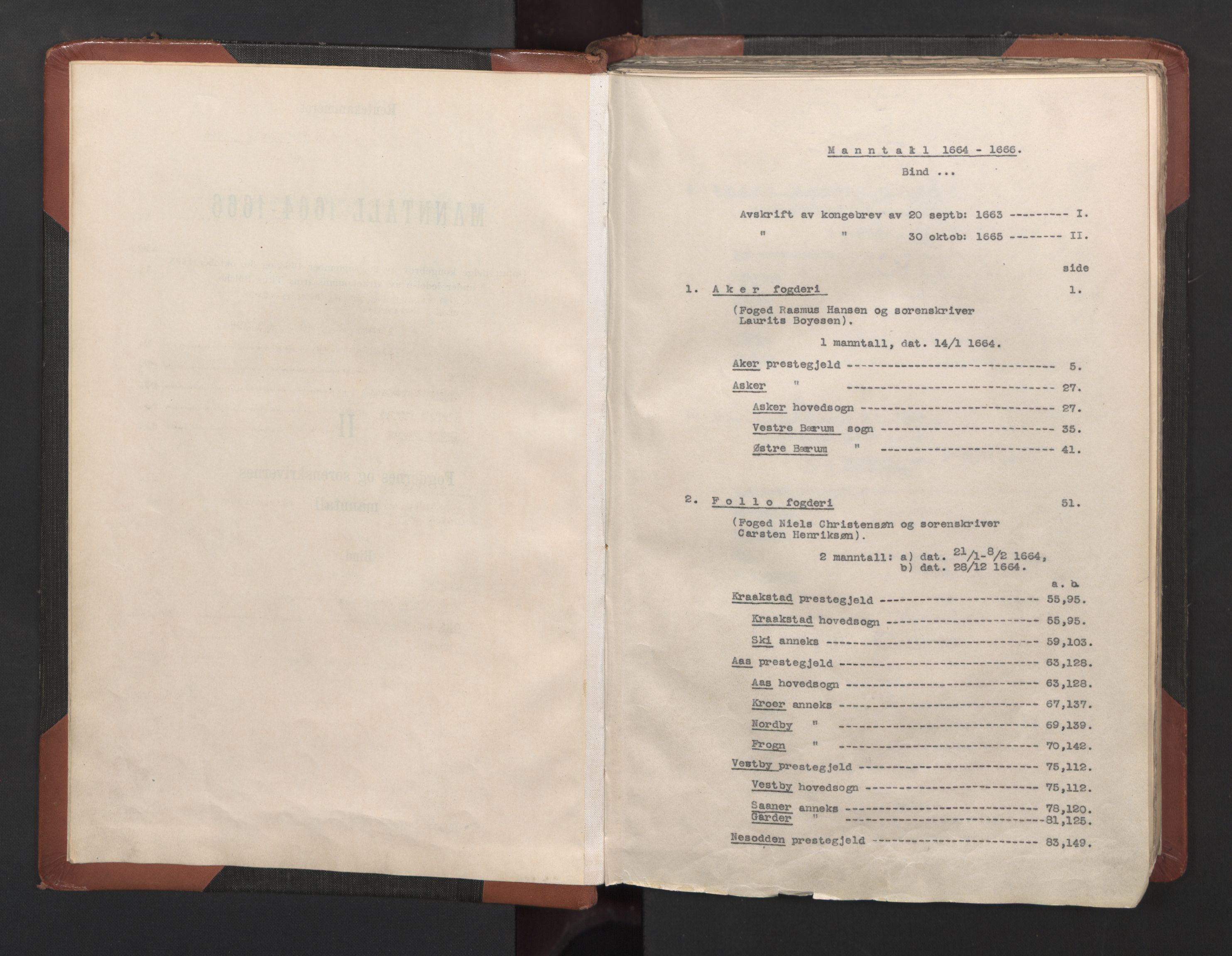 RA, Bailiff's Census 1664-1666, no. 2: Aker fogderi, Follo fogderi, Nedre Romerike fogderi and Øvre Romerike fogderi, 1664