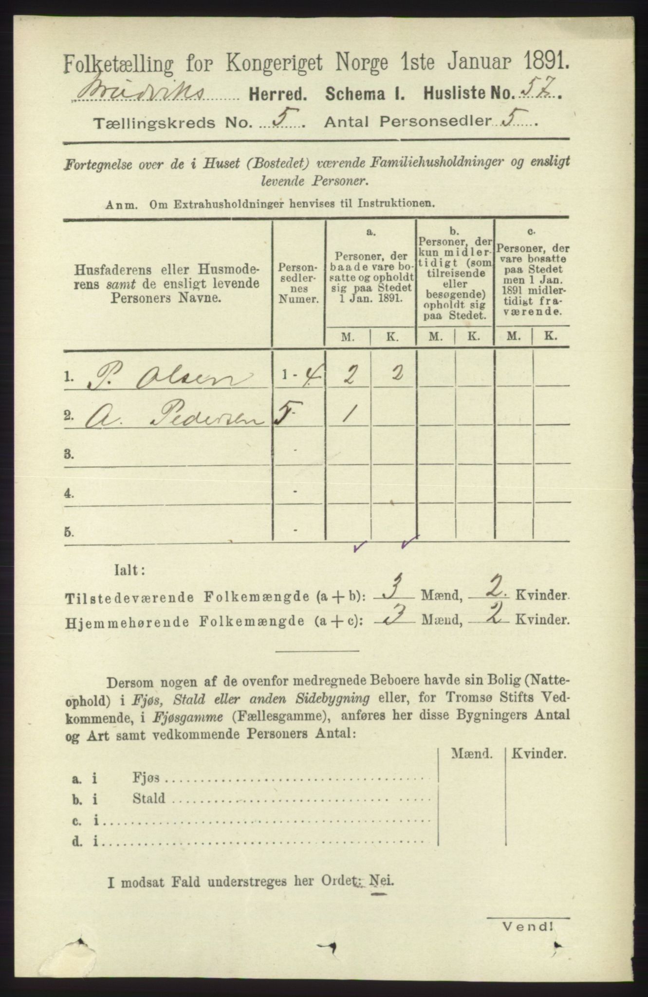 RA, 1891 census for 1251 Bruvik, 1891, p. 1276