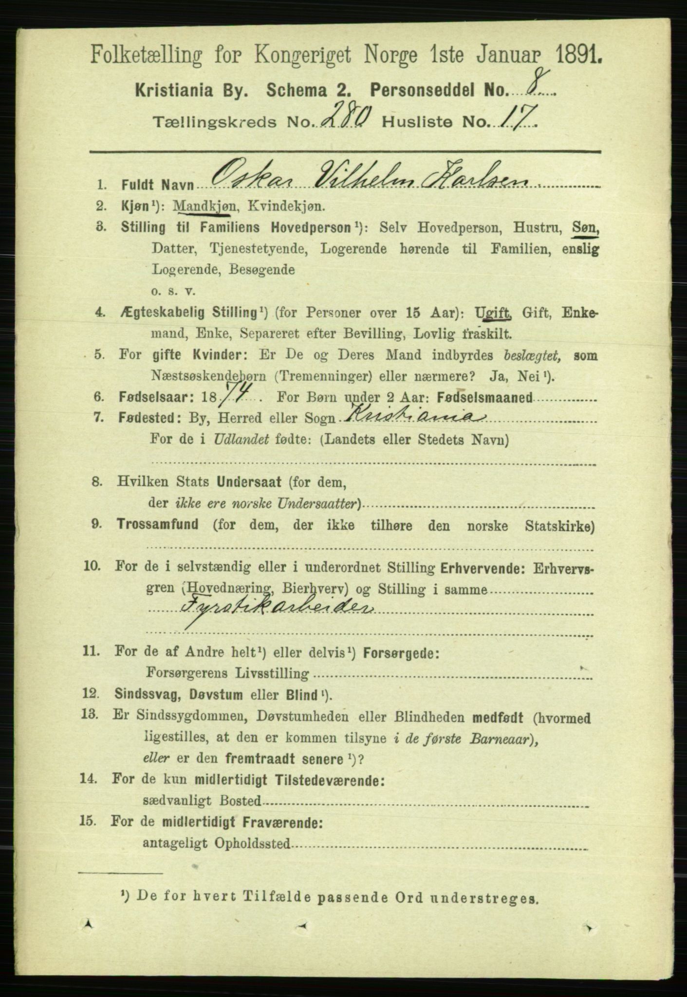 RA, 1891 census for 0301 Kristiania, 1891, p. 170565