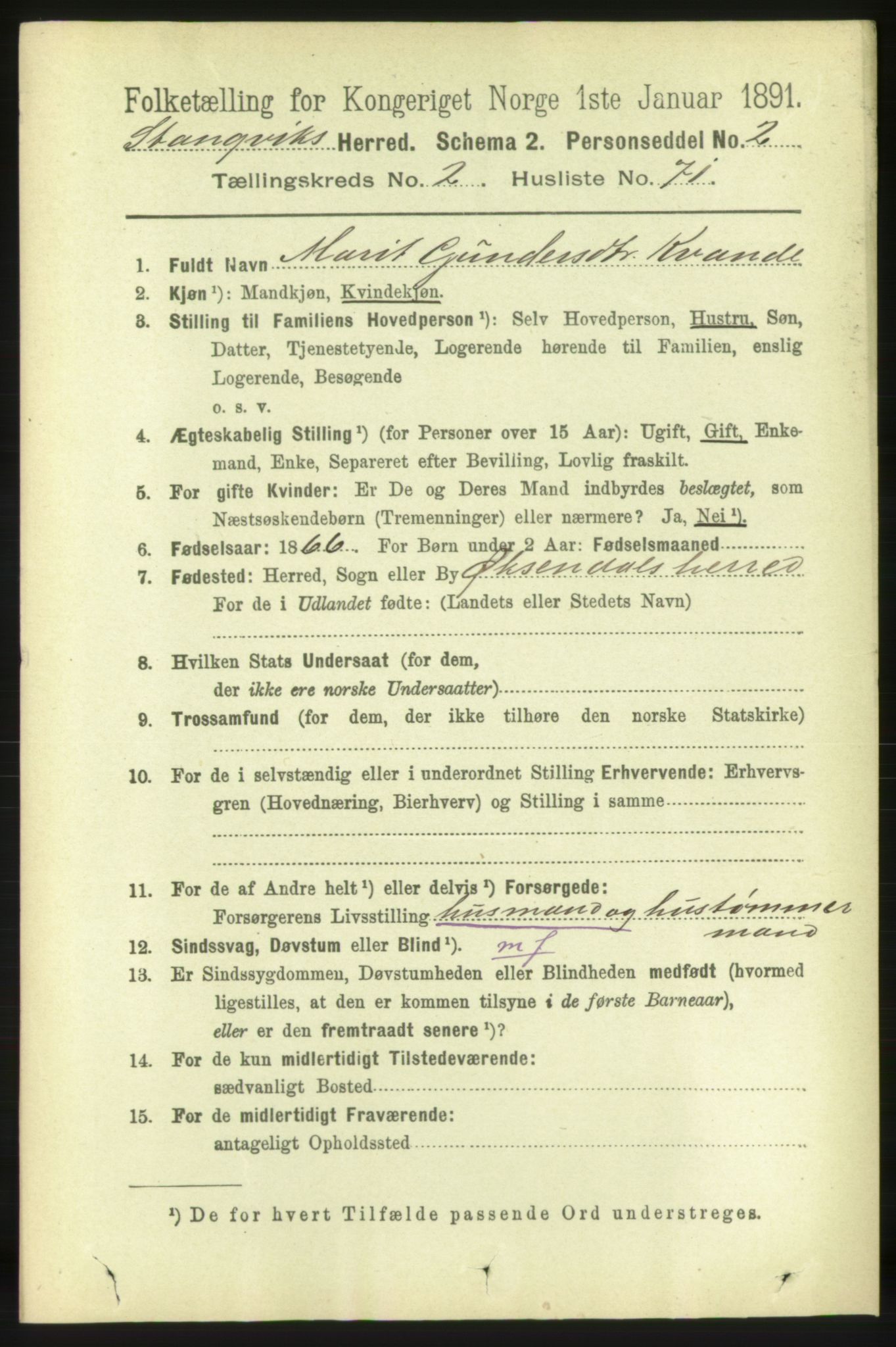 RA, 1891 census for 1564 Stangvik, 1891, p. 1159