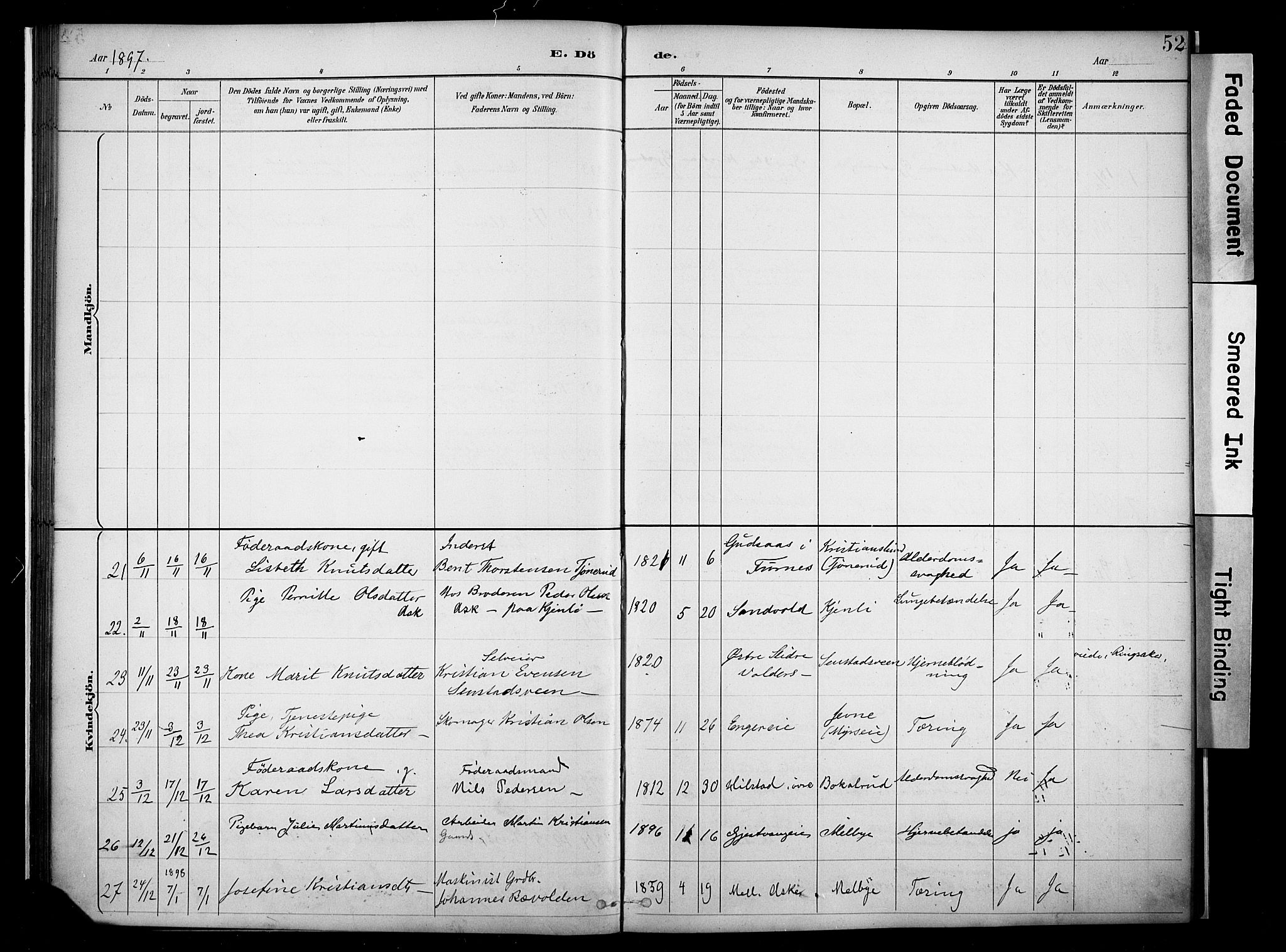 Nes prestekontor, Hedmark, AV/SAH-PREST-020/K/Ka/L0011: Parish register (official) no. 11, 1887-1905, p. 52