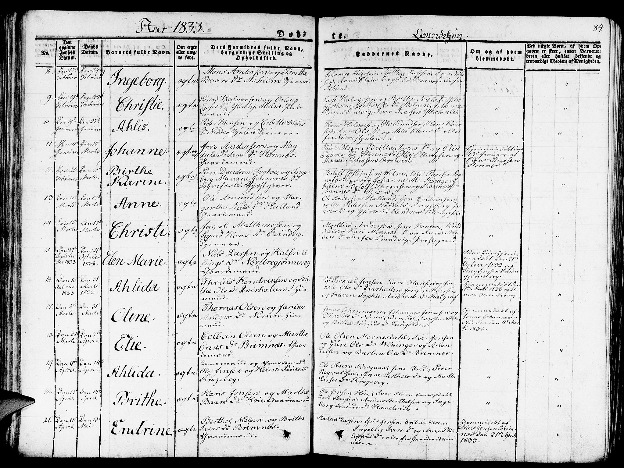Gulen sokneprestembete, AV/SAB-A-80201/H/Haa/Haaa/L0019: Parish register (official) no. A 19, 1826-1836, p. 84