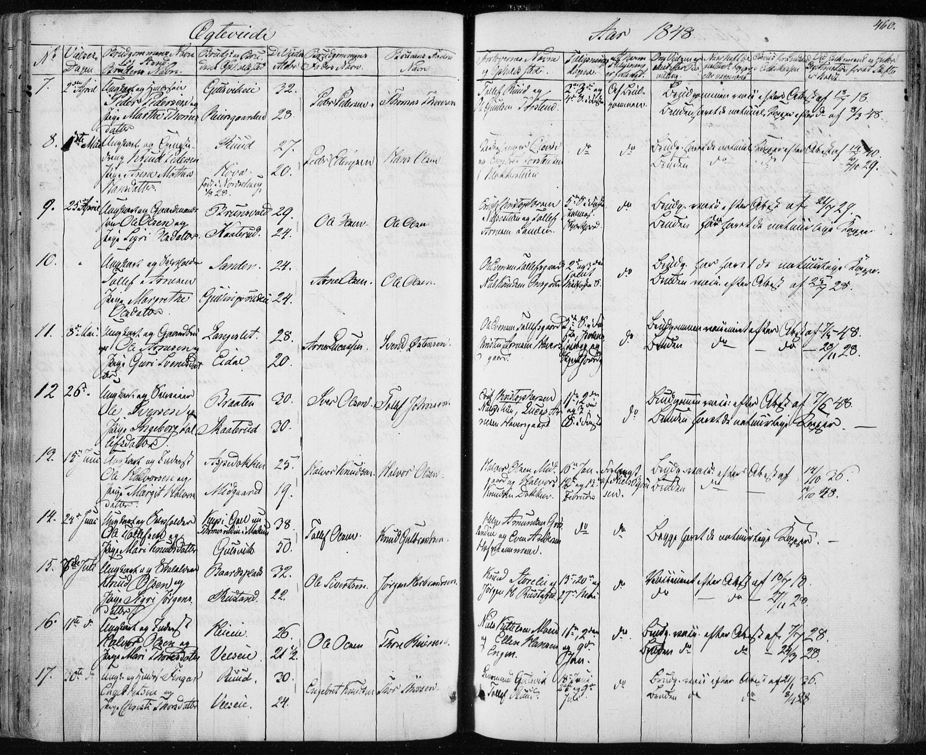 Nes kirkebøker, AV/SAKO-A-236/F/Fa/L0009: Parish register (official) no. 9, 1834-1863, p. 460