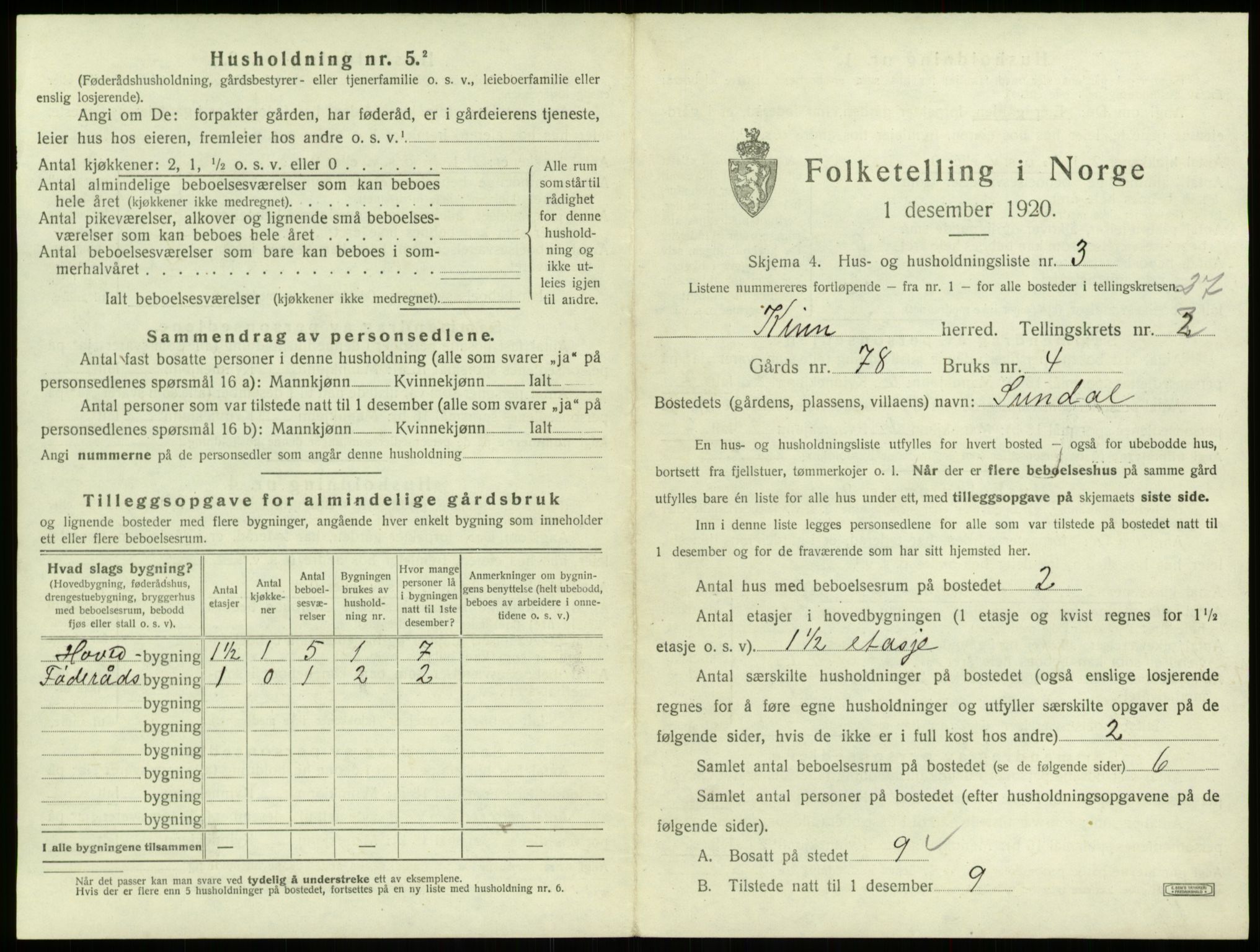 SAB, 1920 census for Kinn, 1920, p. 1294