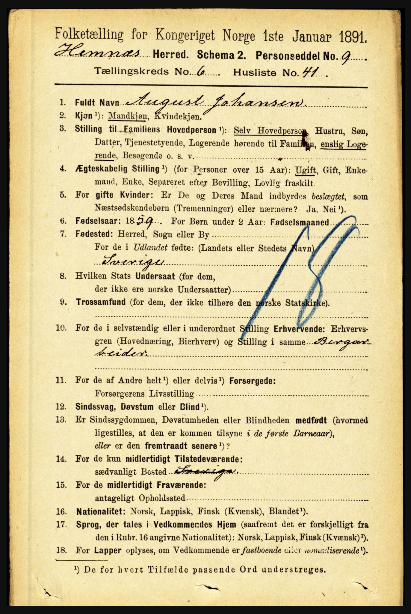 RA, 1891 census for 1832 Hemnes, 1891, p. 3203