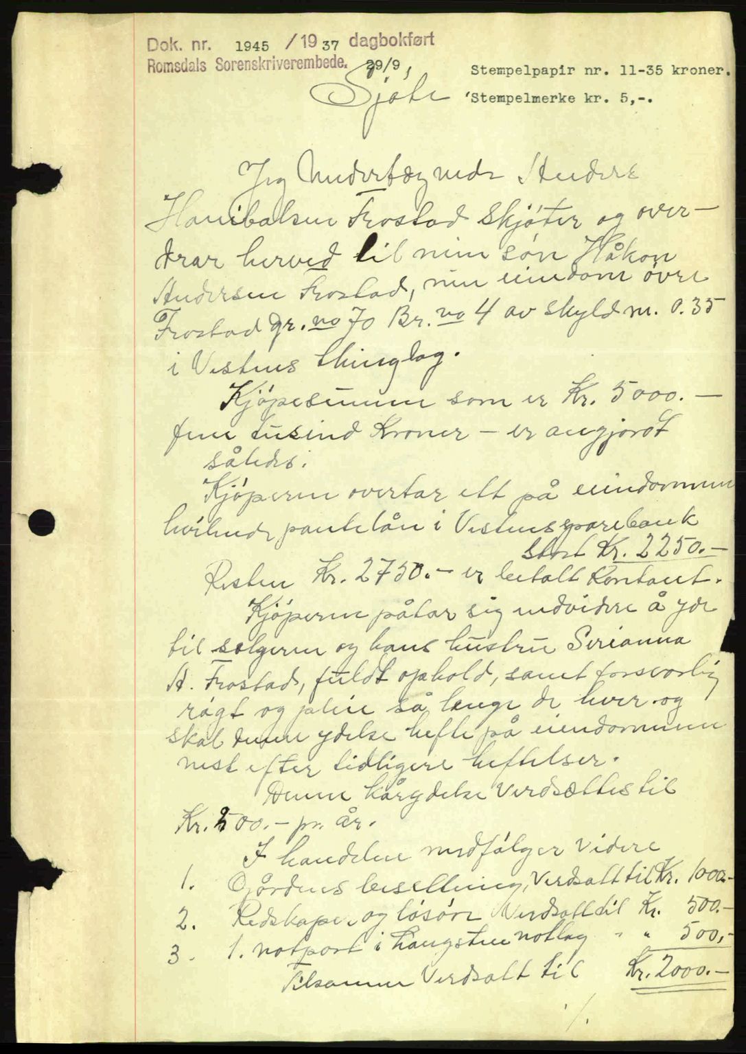 Romsdal sorenskriveri, SAT/A-4149/1/2/2C: Mortgage book no. A3, 1937-1937, Diary no: : 1945/1937