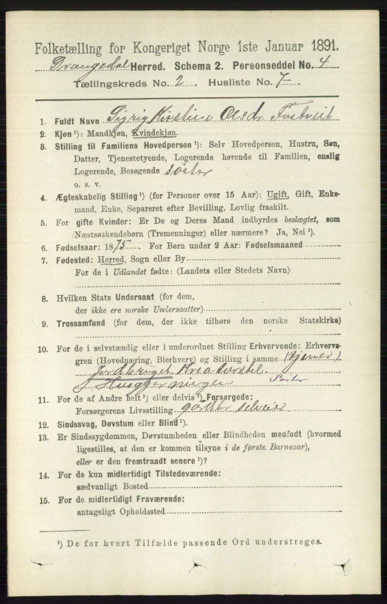 RA, 1891 census for 0817 Drangedal, 1891, p. 519