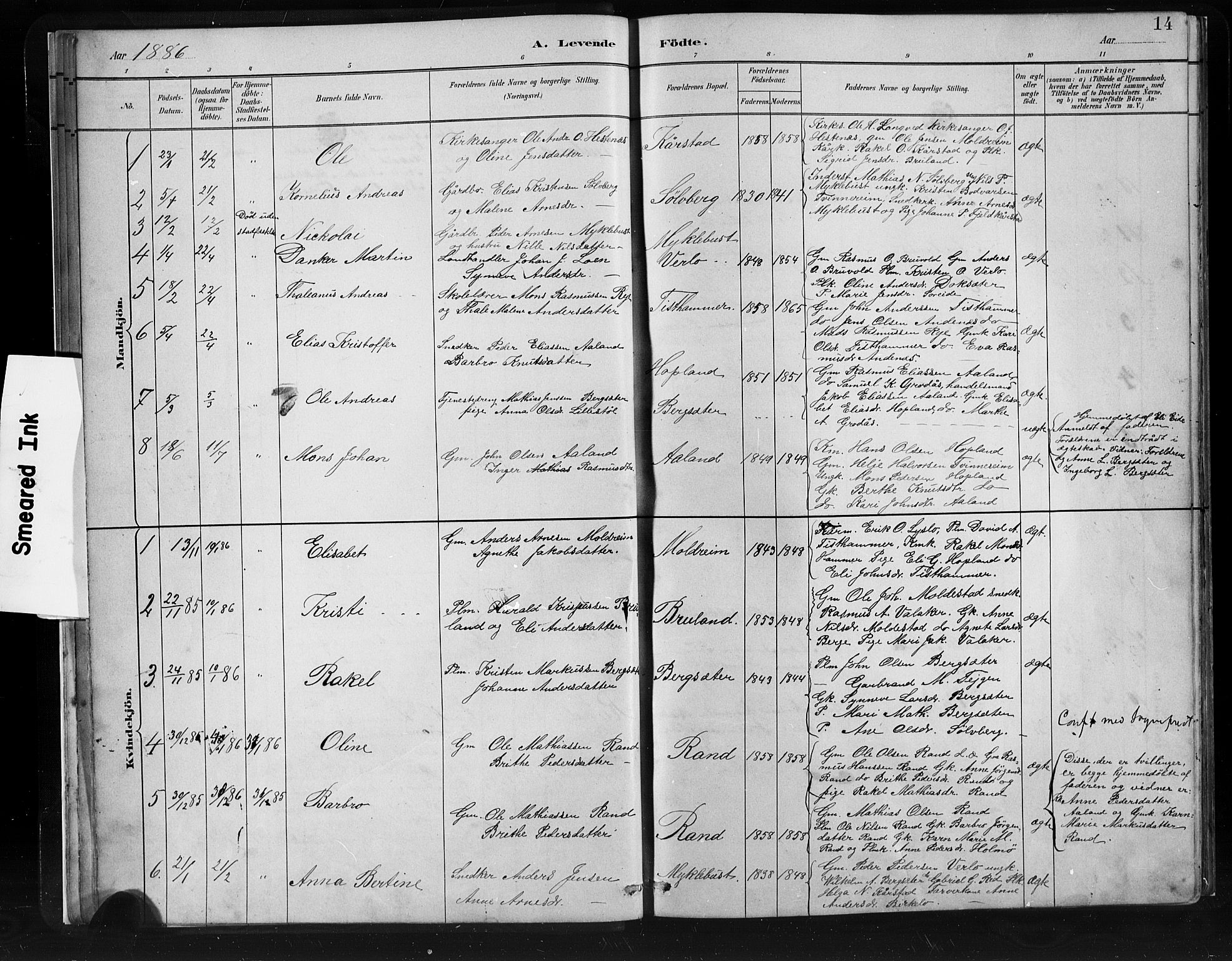 Innvik sokneprestembete, SAB/A-80501: Parish register (copy) no. C 3, 1883-1911, p. 14