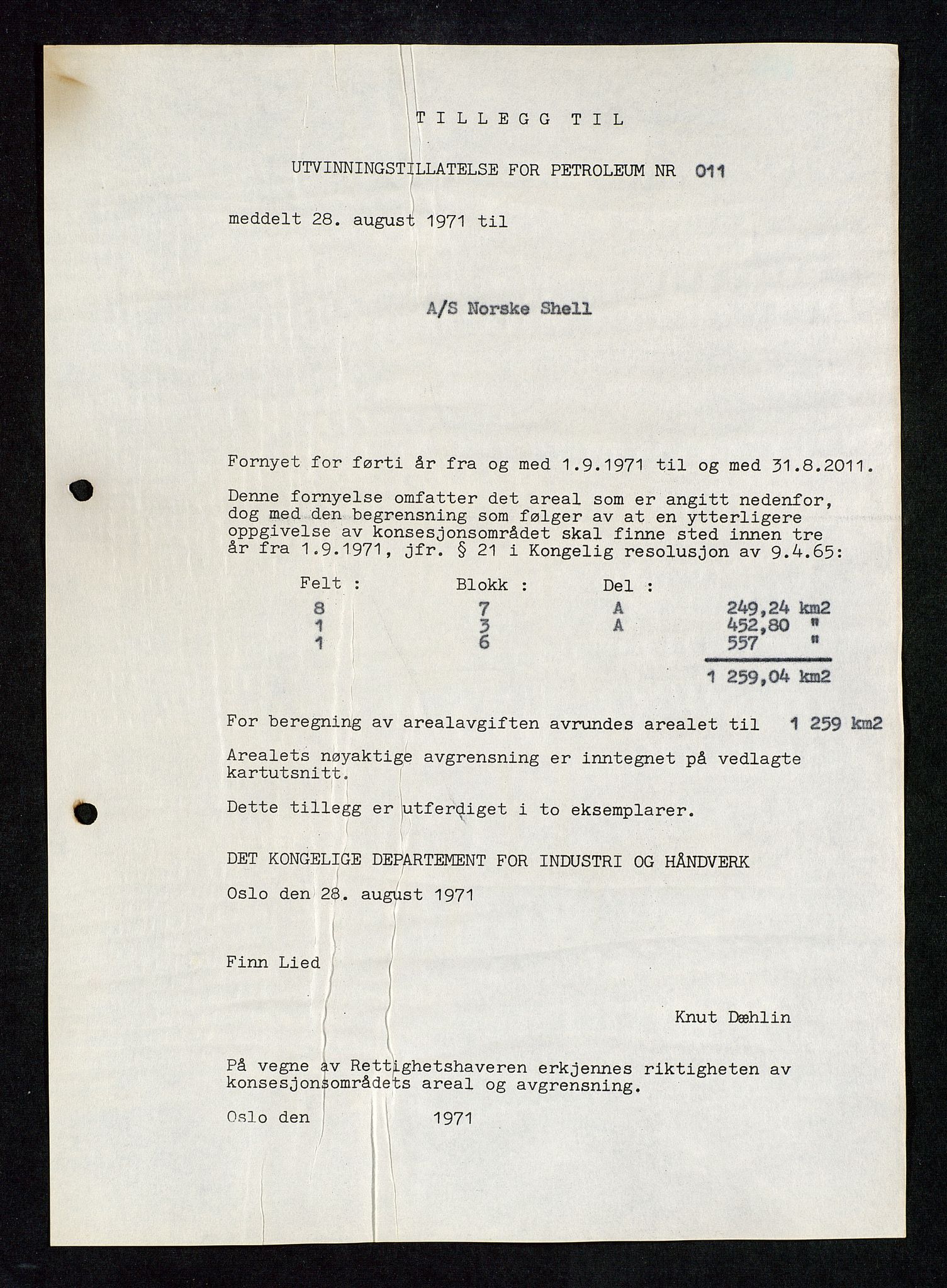 Industridepartementet, Oljekontoret, AV/SAST-A-101348/Da/L0004: Arkivnøkkel 711 - 712 Utvinningstillatelser, 1970-1971, p. 16