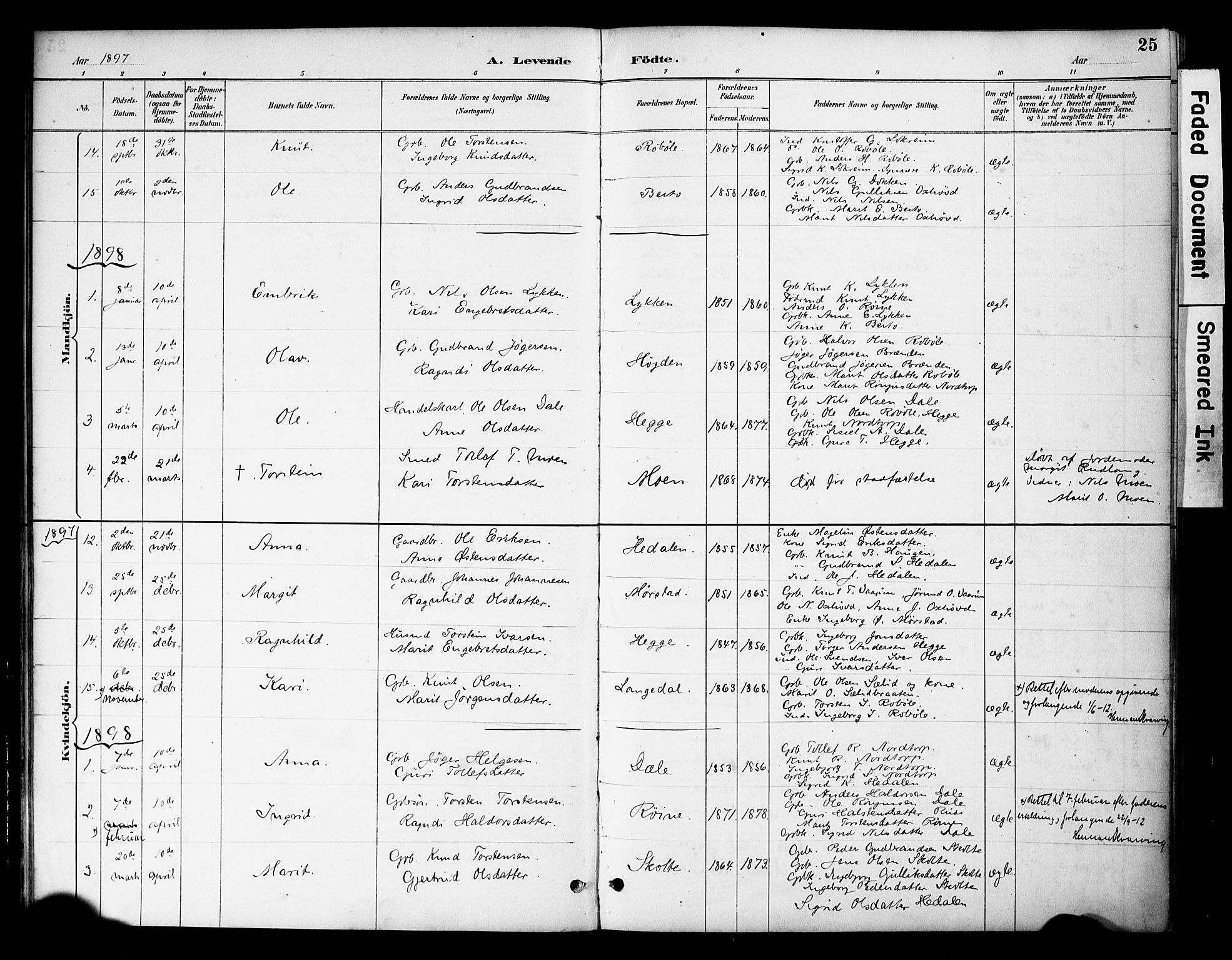 Øystre Slidre prestekontor, AV/SAH-PREST-138/H/Ha/Haa/L0004: Parish register (official) no. 4, 1887-1910, p. 25