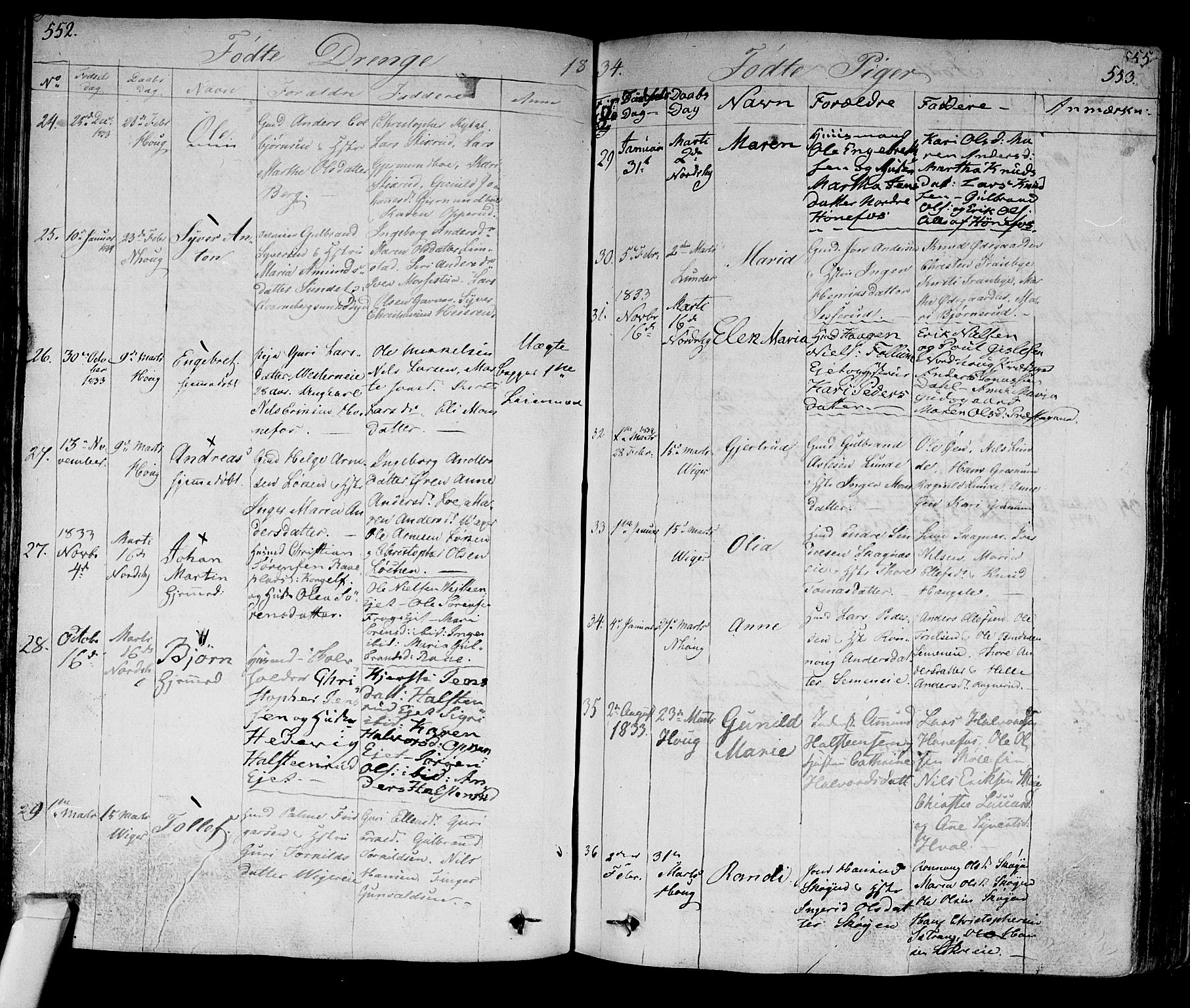 Norderhov kirkebøker, AV/SAKO-A-237/F/Fa/L0009: Parish register (official) no. 9, 1819-1837, p. 552-553