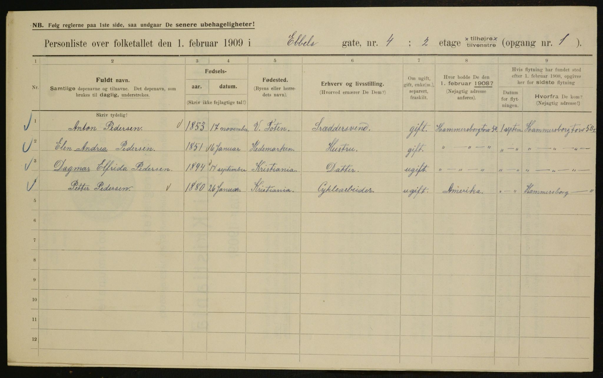 OBA, Municipal Census 1909 for Kristiania, 1909, p. 16594