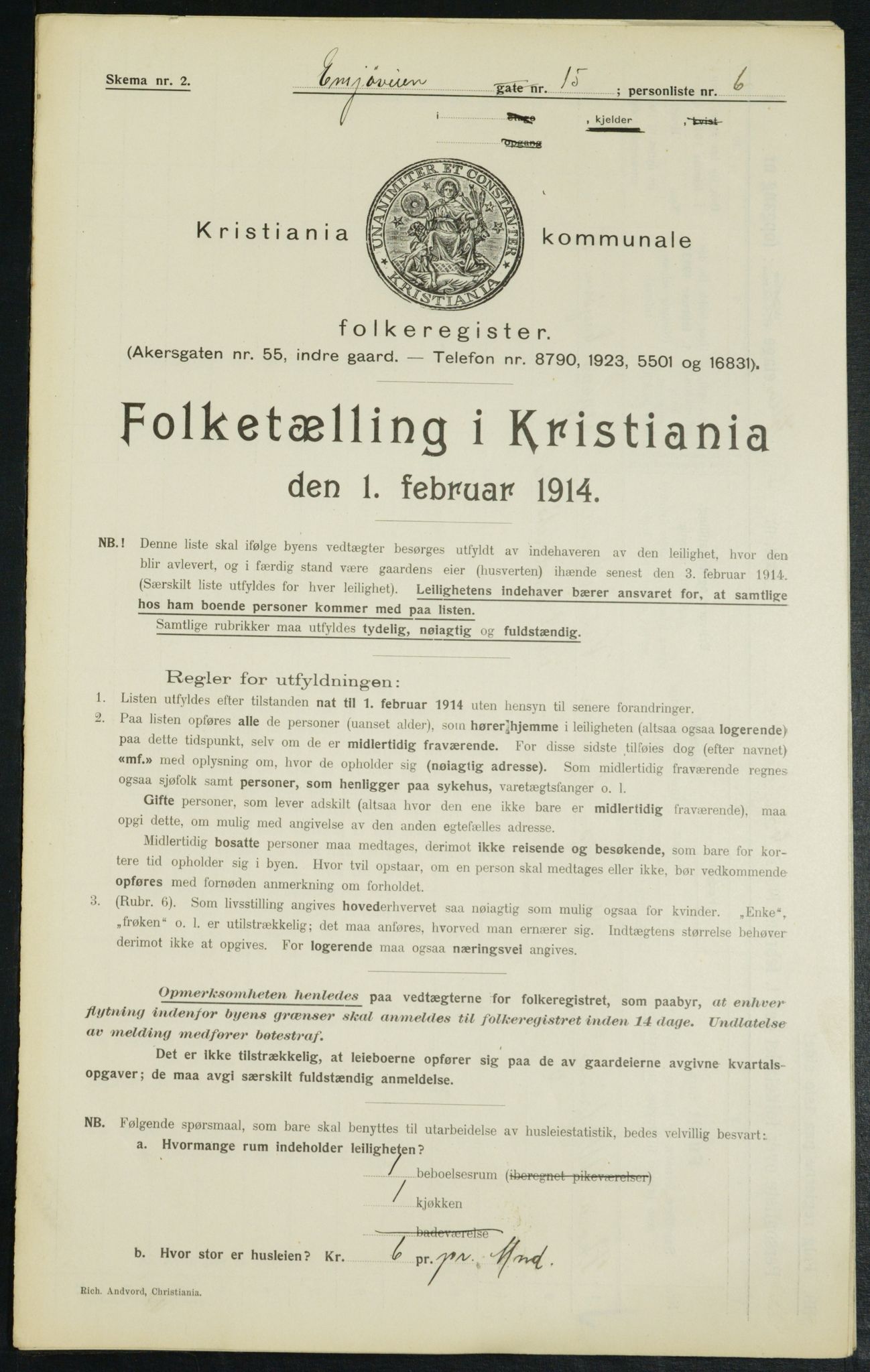 OBA, Municipal Census 1914 for Kristiania, 1914, p. 22112