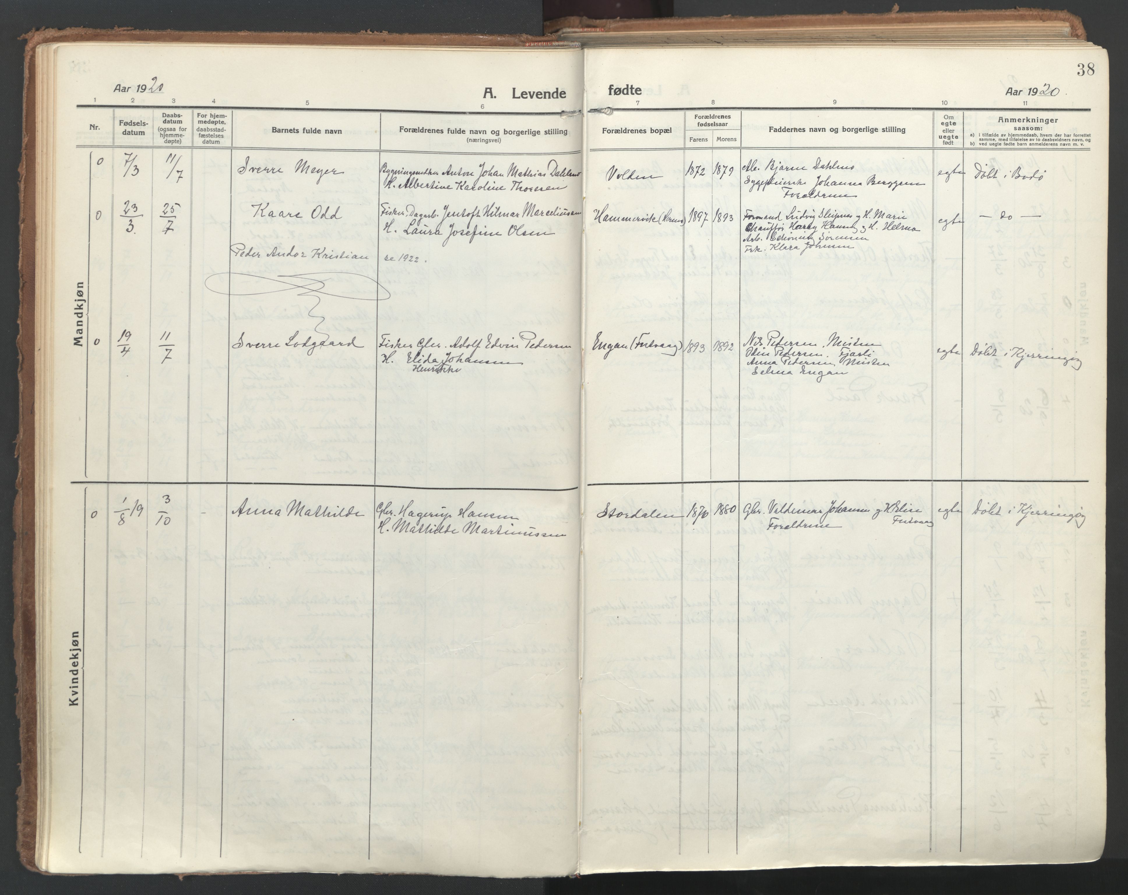 Ministerialprotokoller, klokkerbøker og fødselsregistre - Nordland, AV/SAT-A-1459/802/L0060: Parish register (official) no. 802A07, 1916-1933, p. 38