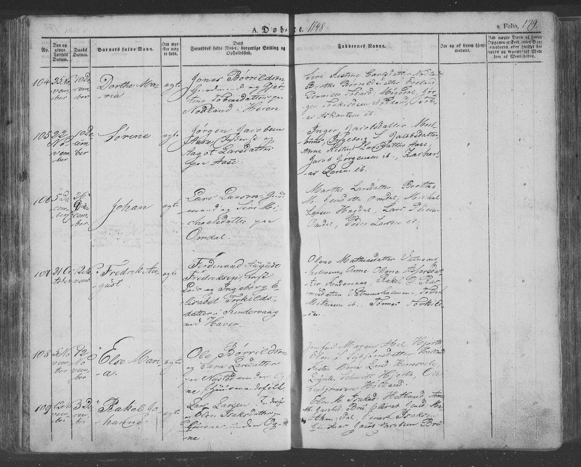 Eigersund sokneprestkontor, AV/SAST-A-101807/S08/L0009: Parish register (official) no. A 9, 1827-1850, p. 179