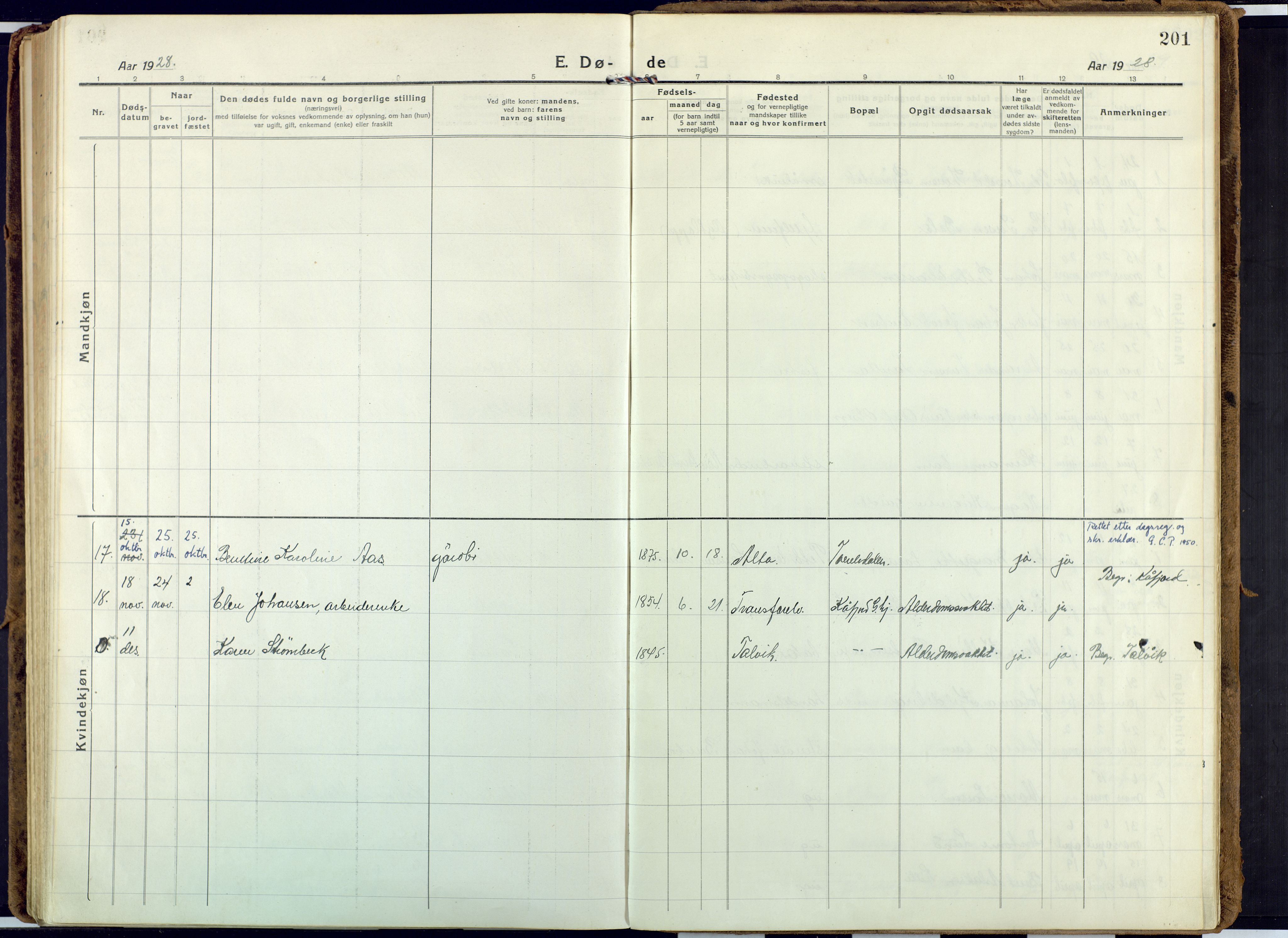 Alta sokneprestkontor, SATØ/S-1338/H/Ha: Parish register (official) no. 6, 1918-1931, p. 201