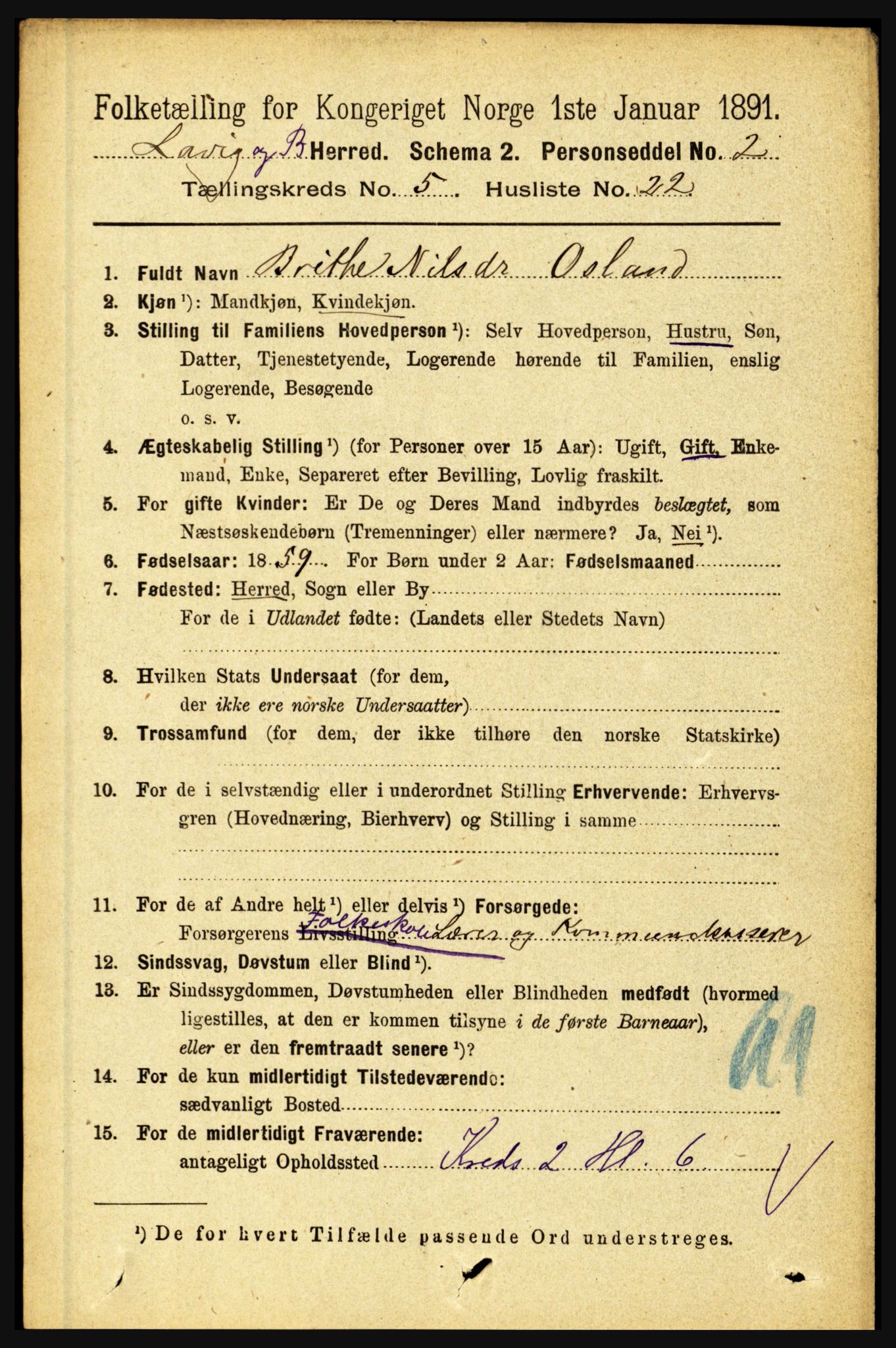 RA, 1891 census for 1415 Lavik og Brekke, 1891, p. 1097