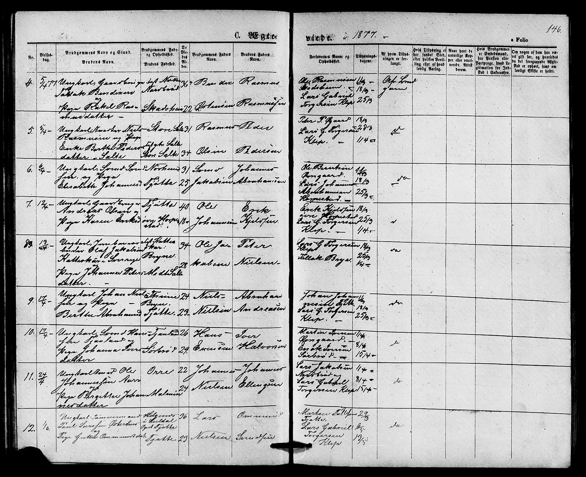 Klepp sokneprestkontor, AV/SAST-A-101803/001/3/30BB/L0003: Parish register (copy) no. B 3, 1876-1888, p. 146