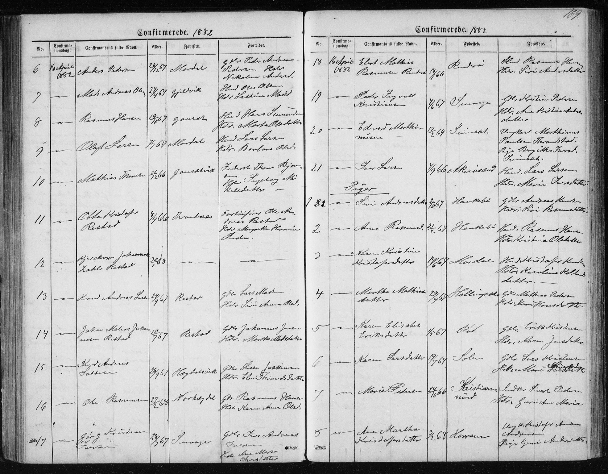 Ministerialprotokoller, klokkerbøker og fødselsregistre - Møre og Romsdal, SAT/A-1454/560/L0724: Parish register (copy) no. 560C01, 1867-1892, p. 169