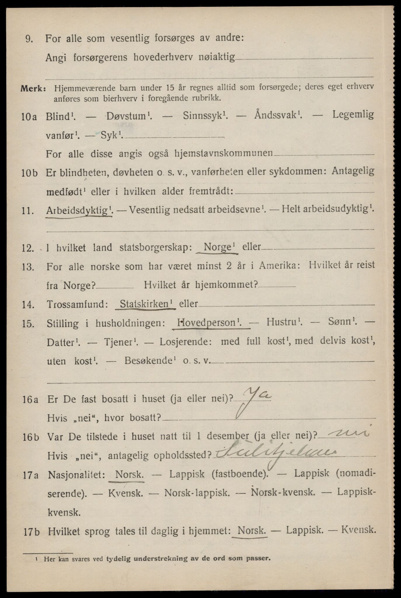 SAT, 1920 census for Fauske, 1920, p. 9625