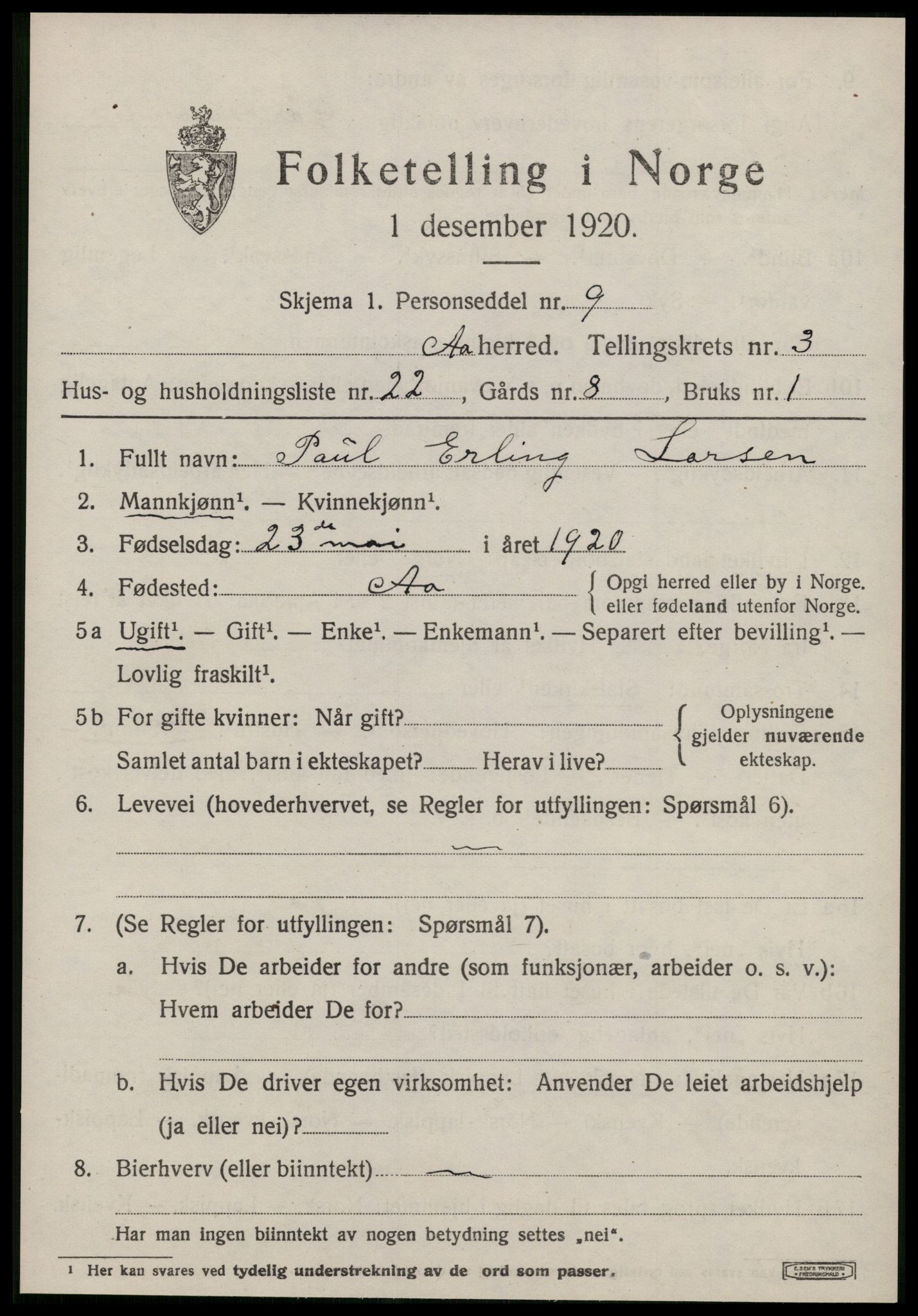 SAT, 1920 census for Å, 1920, p. 2058