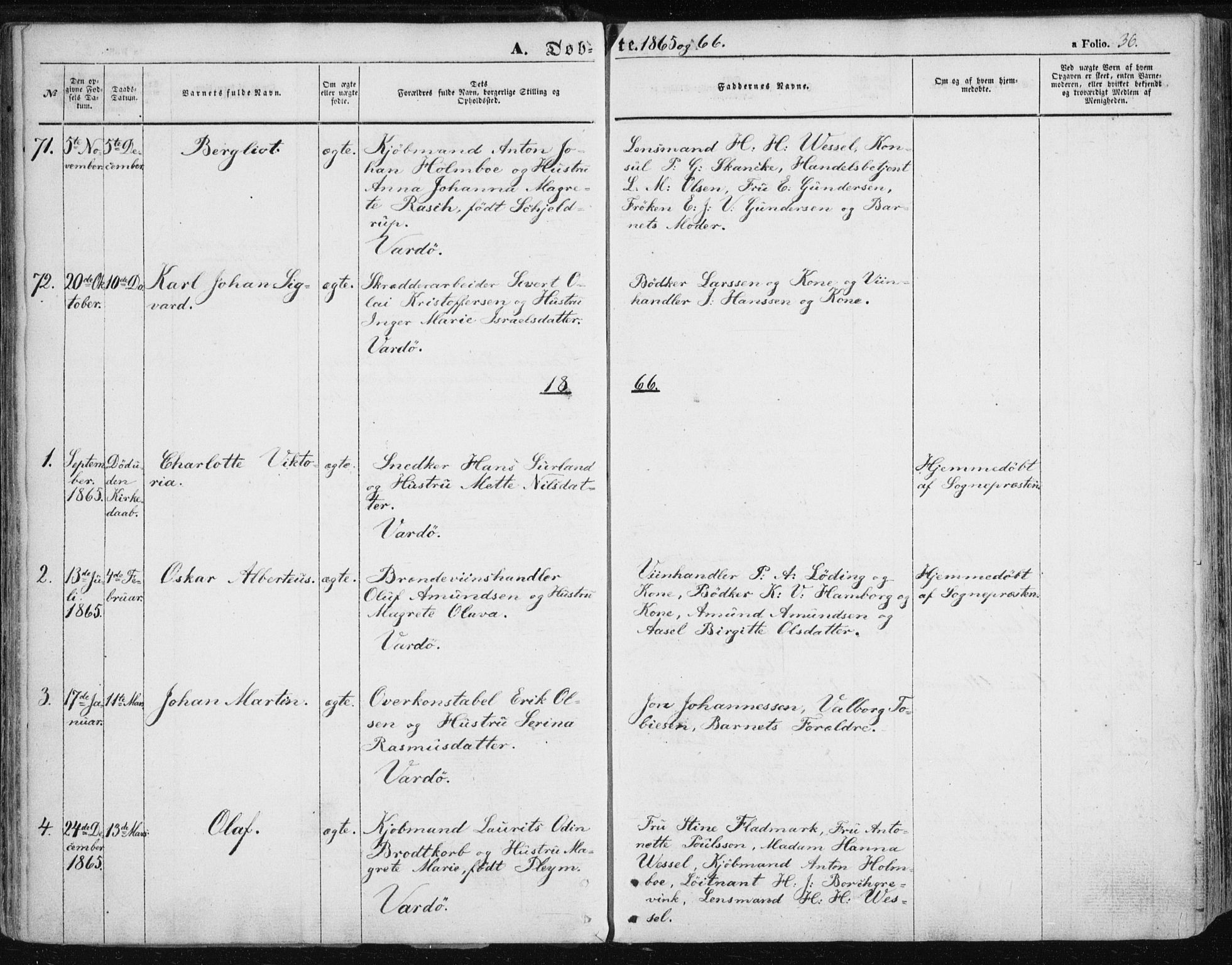 Vardø sokneprestkontor, SATØ/S-1332/H/Ha/L0004kirke: Parish register (official) no. 4, 1862-1871, p. 36