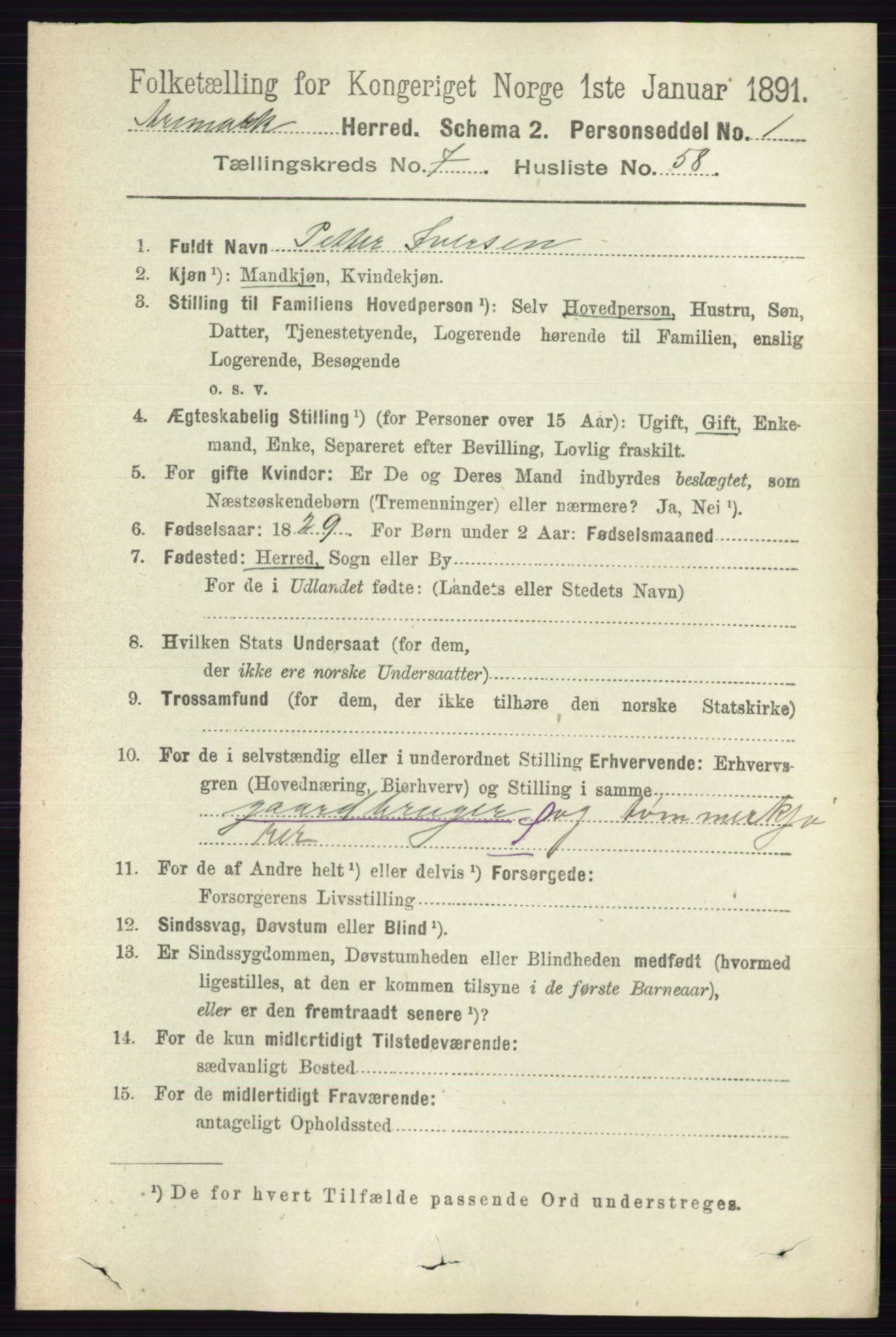 RA, 1891 census for 0118 Aremark, 1891, p. 4240