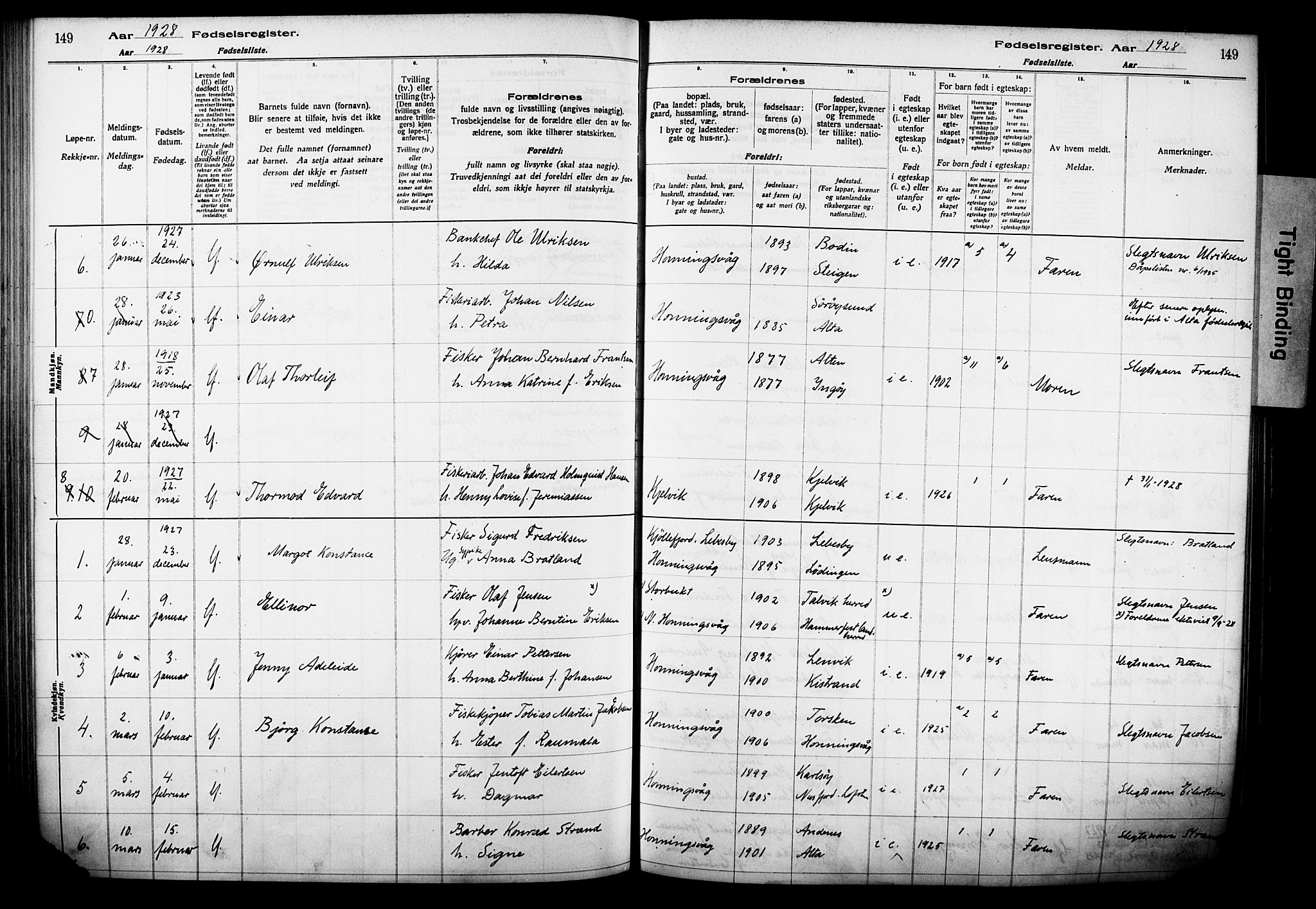 Kjelvik/Nordkapp sokneprestkontor, AV/SATØ-S-1350/I/Ia/L0015: Birth register no. 15, 1916-1930, p. 149