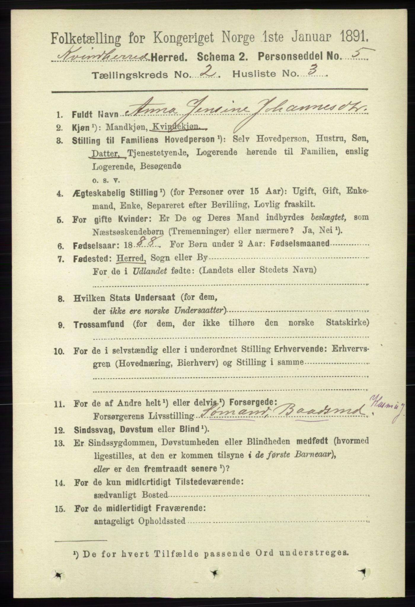 RA, 1891 census for 1224 Kvinnherad, 1891, p. 640