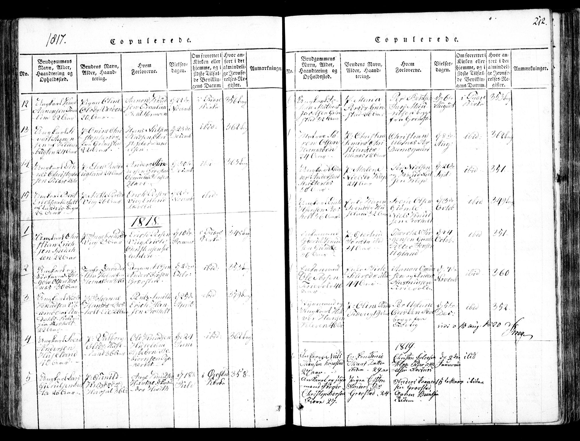 Fjære sokneprestkontor, SAK/1111-0011/F/Fb/L0007: Parish register (copy) no. B 7, 1816-1826, p. 212