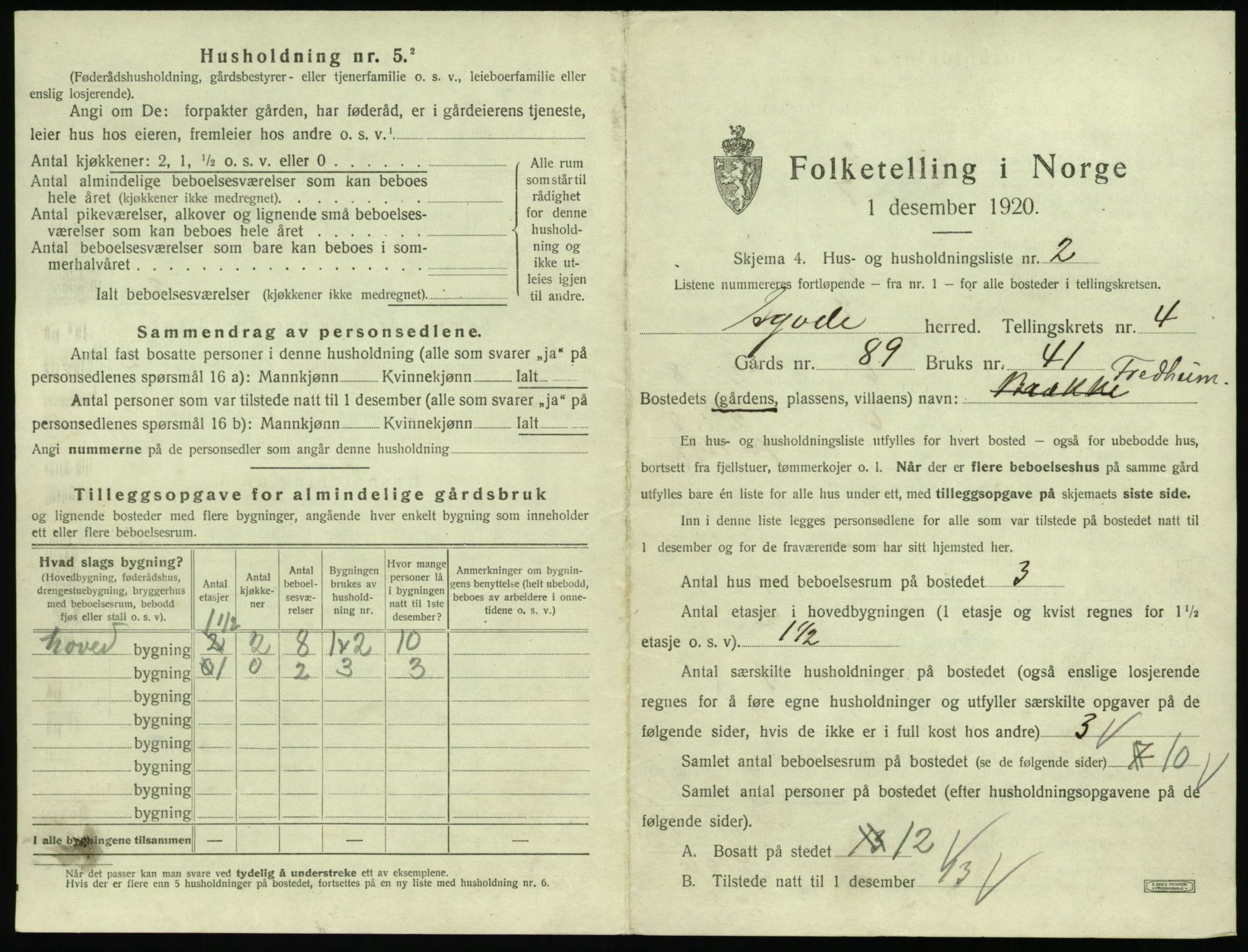 SAT, 1920 census for Syvde, 1920, p. 182