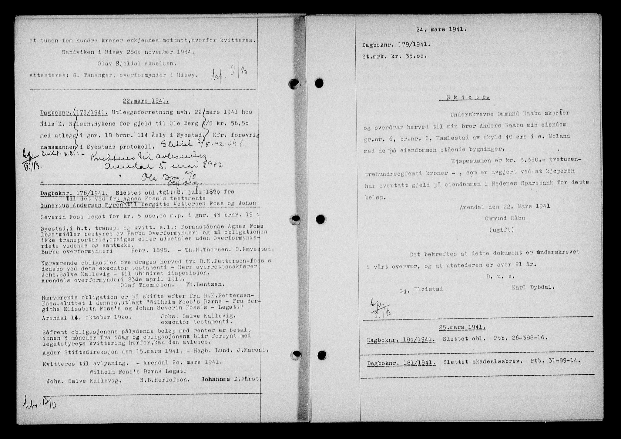 Nedenes sorenskriveri, AV/SAK-1221-0006/G/Gb/Gba/L0048: Mortgage book no. A-II, 1940-1941, Diary no: : 175/1941