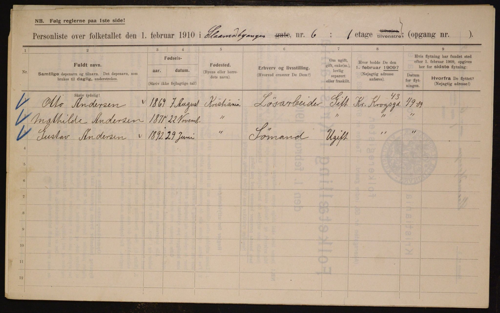 OBA, Municipal Census 1910 for Kristiania, 1910, p. 92468