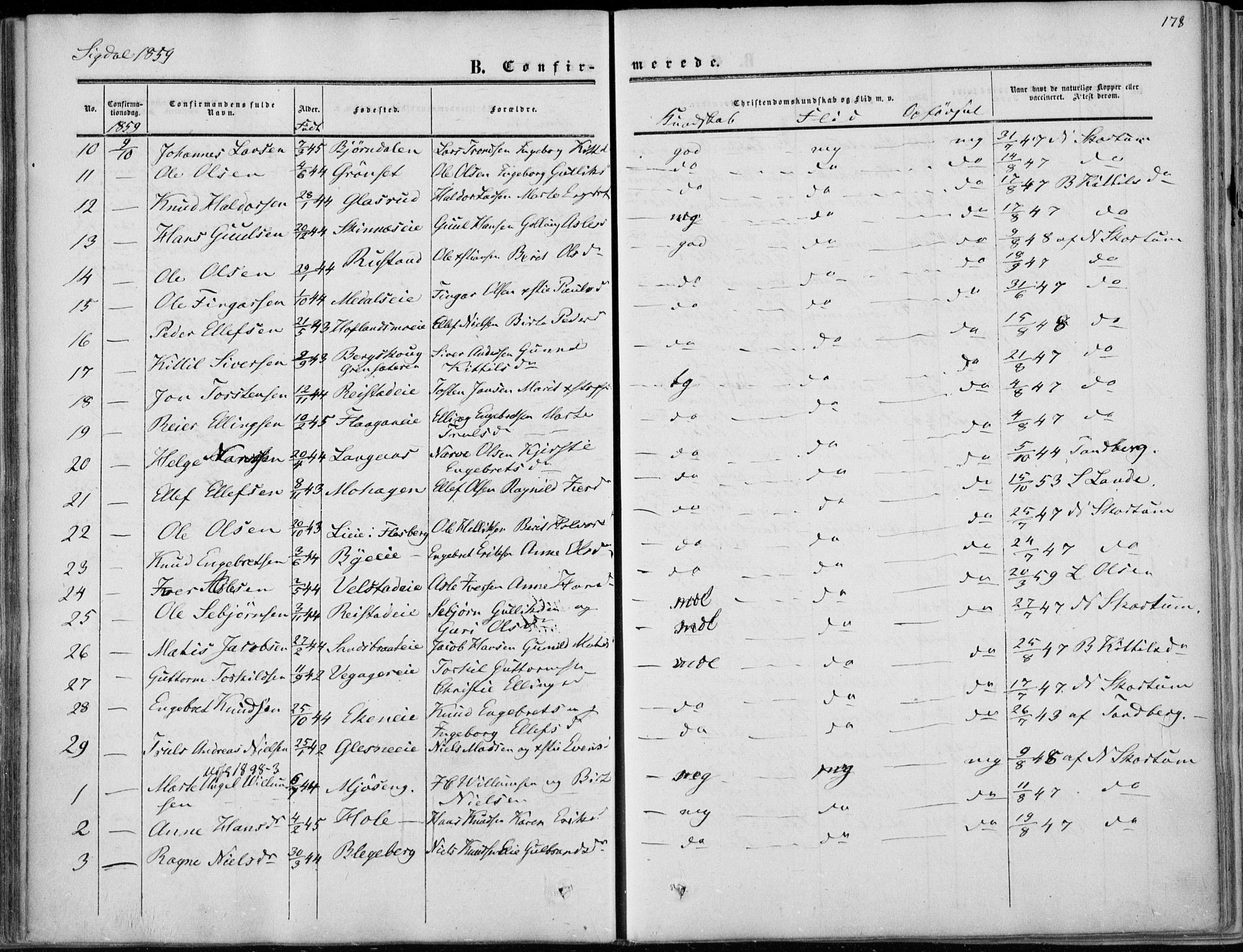 Sigdal kirkebøker, AV/SAKO-A-245/F/Fa/L0008: Parish register (official) no. I 8, 1850-1859, p. 178