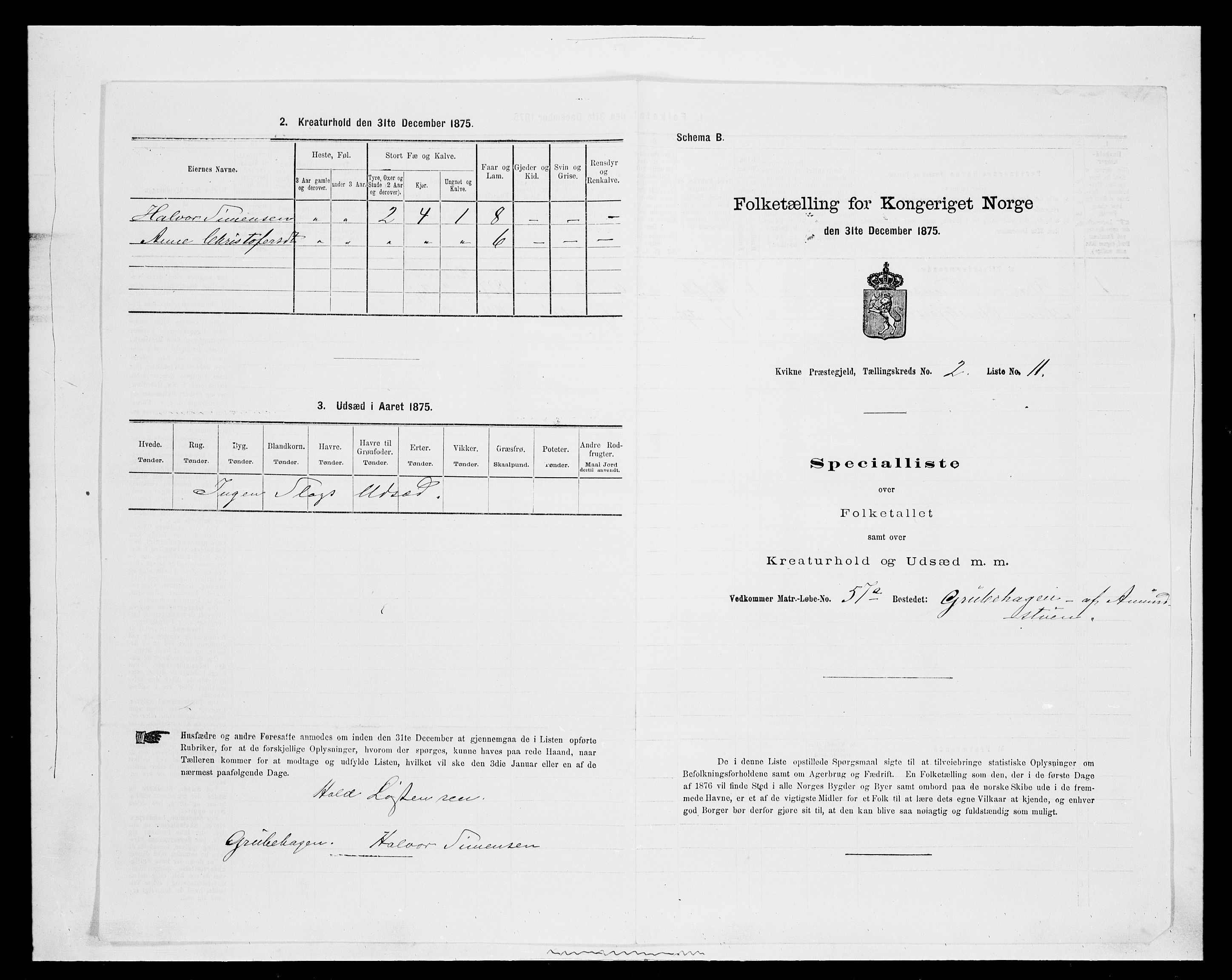 SAH, 1875 census for 0440P Kvikne, 1875, p. 149