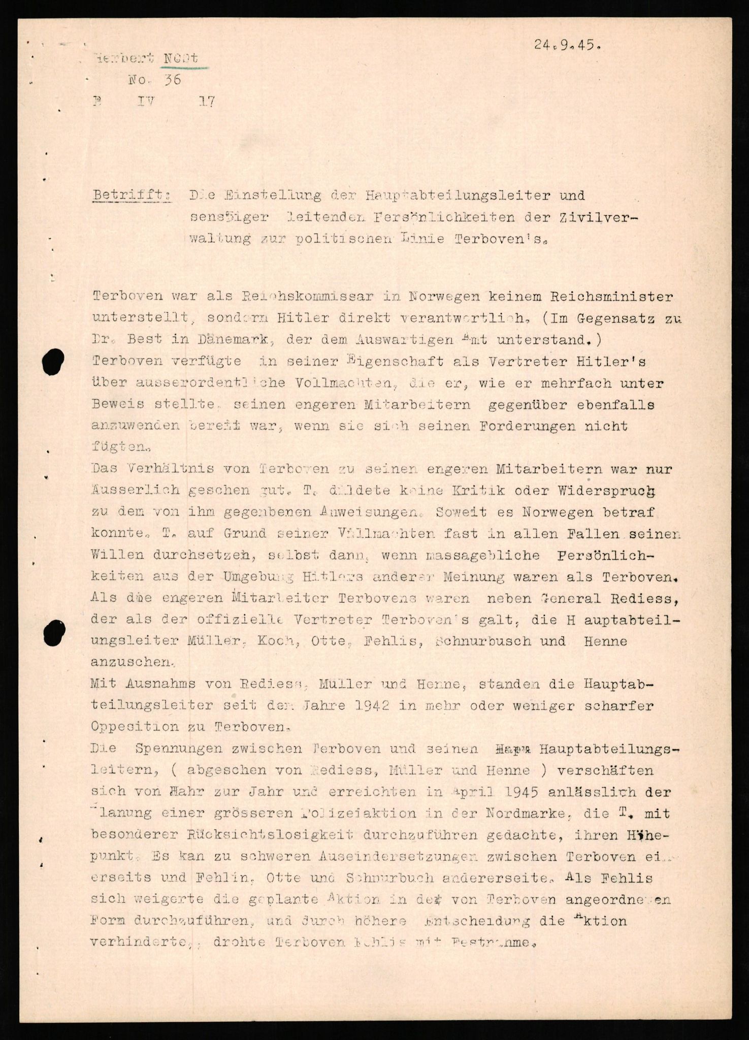 Forsvaret, Forsvarets overkommando II, AV/RA-RAFA-3915/D/Db/L0024: CI Questionaires. Tyske okkupasjonsstyrker i Norge. Tyskere., 1945-1946, p. 324