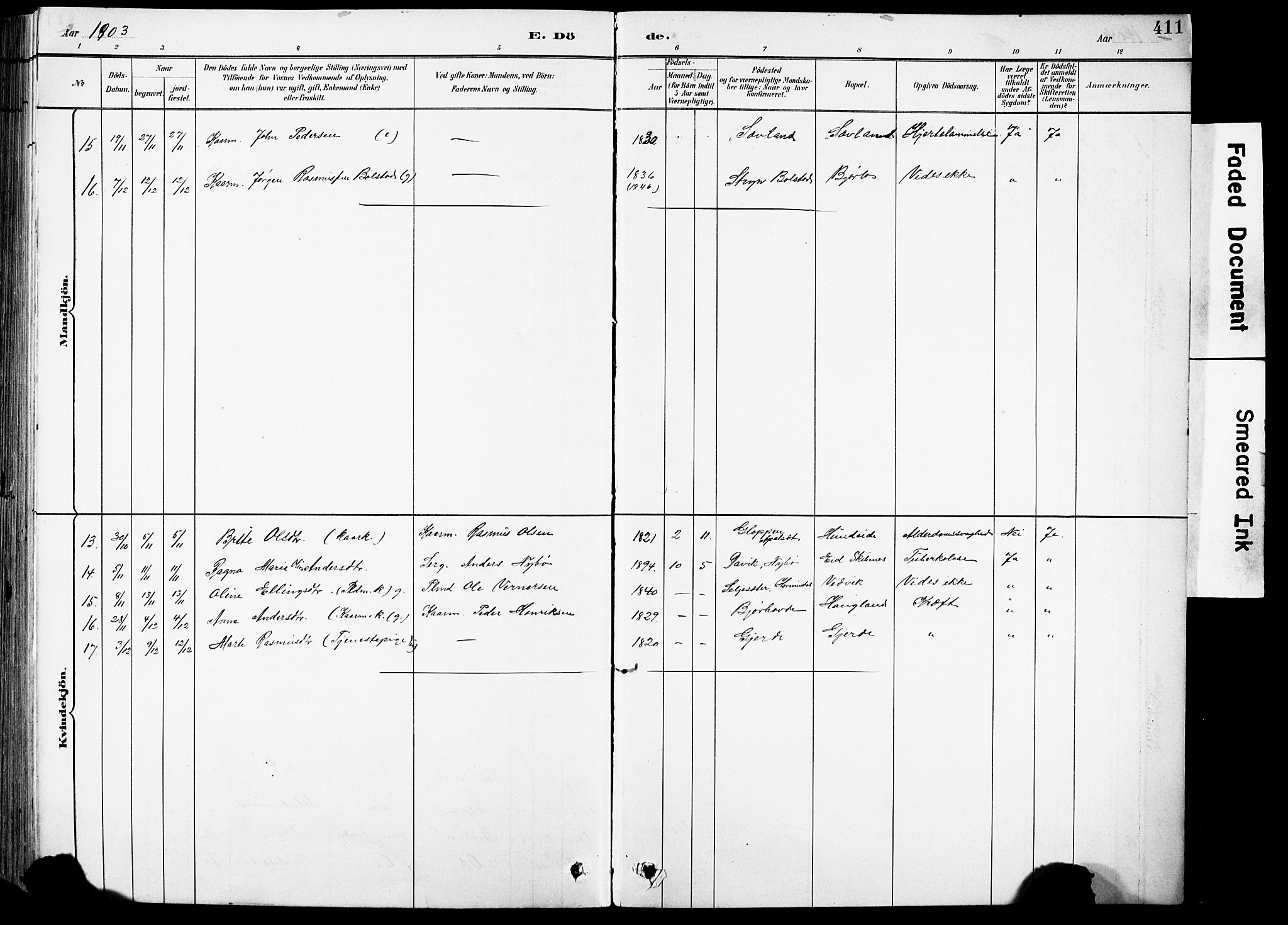 Eid sokneprestembete, AV/SAB-A-82301/H/Hab/Habb/L0002: Parish register (copy) no. B 2, 1882-1907, p. 411